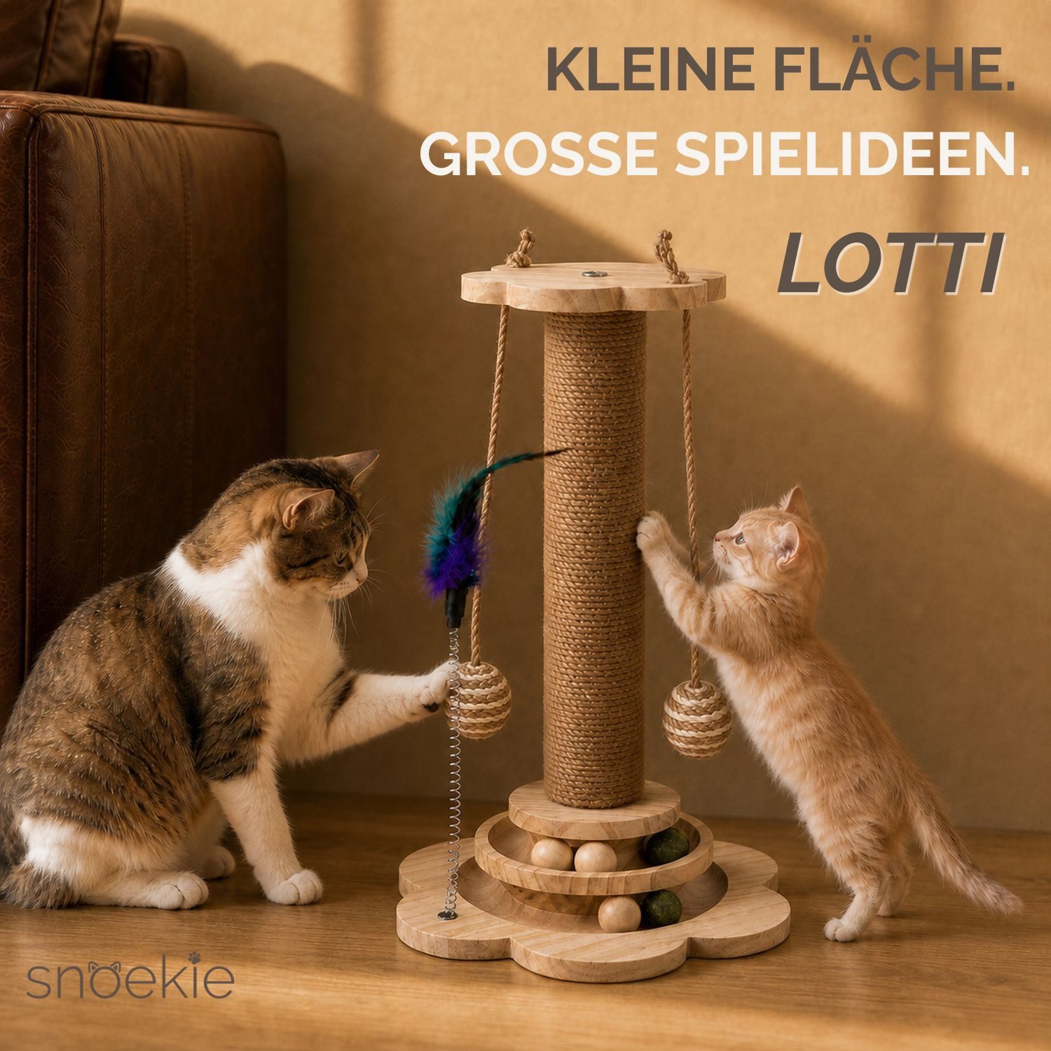 SNOEKIE Kratzbaum snoekie Kratzbaum aus Massivholz mit Sisalstamm & Rollbahn
