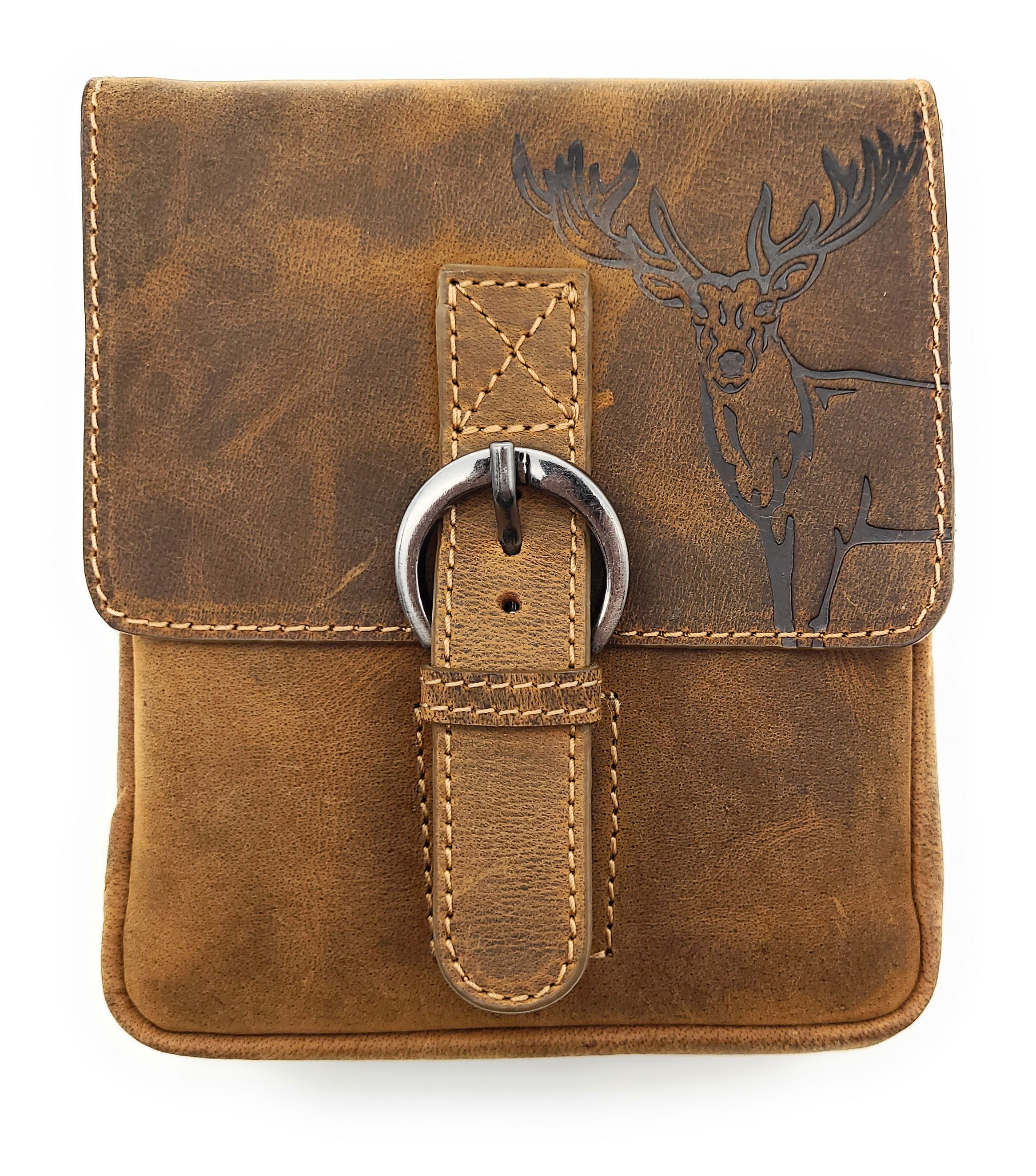 JOCKEY CLUB Gürteltasche echt Leder Hüfttasche mit Hirschprägung, mit abnehmbaren Schultergurt