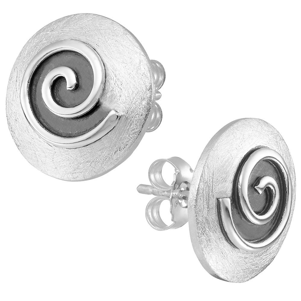 Vinani Paar Ohrstecker, Vinani Ohrstecker gewölbt gebürstet Spirale schwarz  emailliert Sterling Silber 925 Ohrringe 2OSG