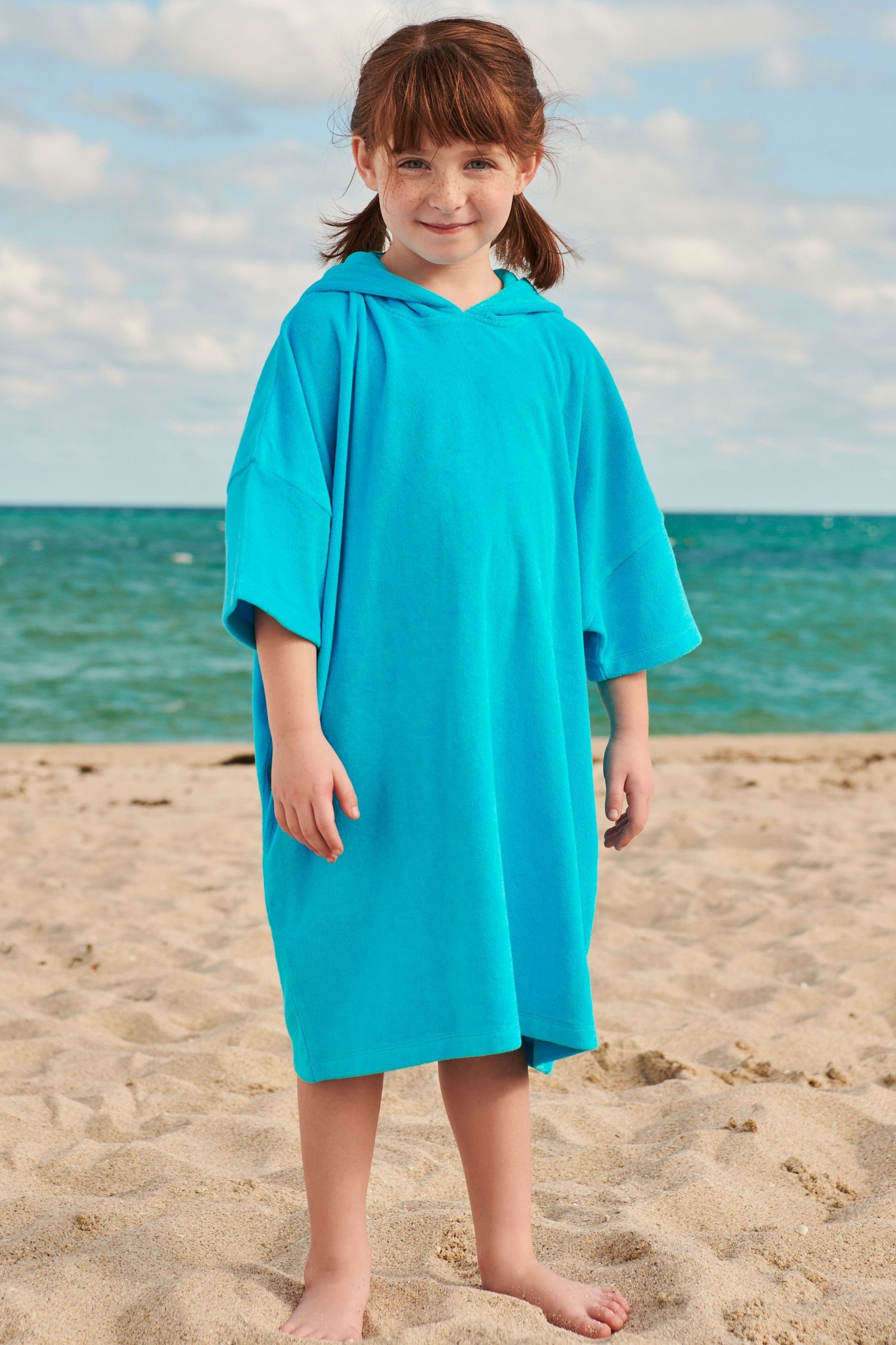 Next Badeponcho Oversized-Poncho aus Aqua Baumwolle mit Kapuze, Blue Frottee