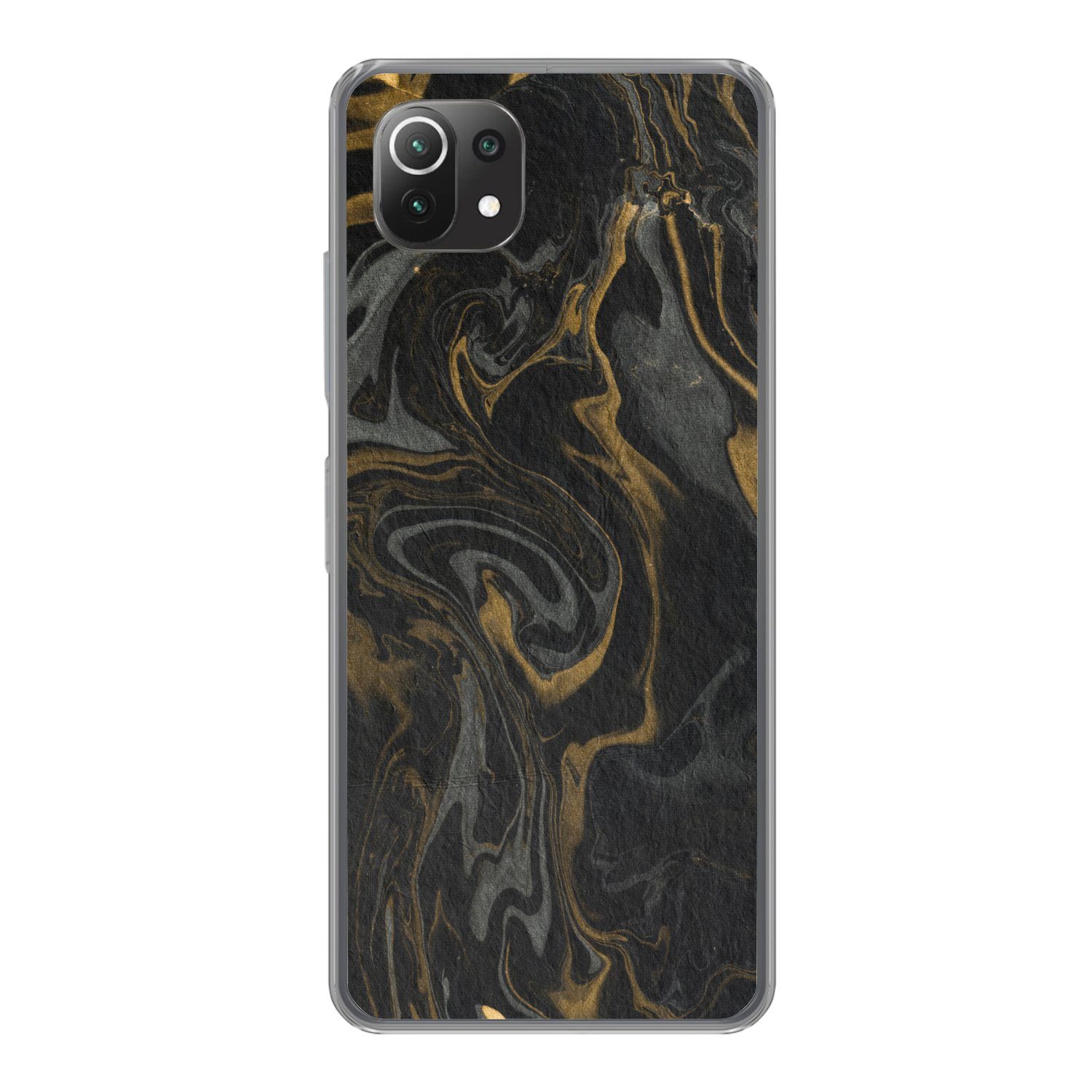 MuchoWow Handyhülle für Xiaomi Mi 11 Lite Marmor - Textur - Grau - Gold - Marmoroptik - Lu, Phone Case, Silikon, Schutzhülle Dünn