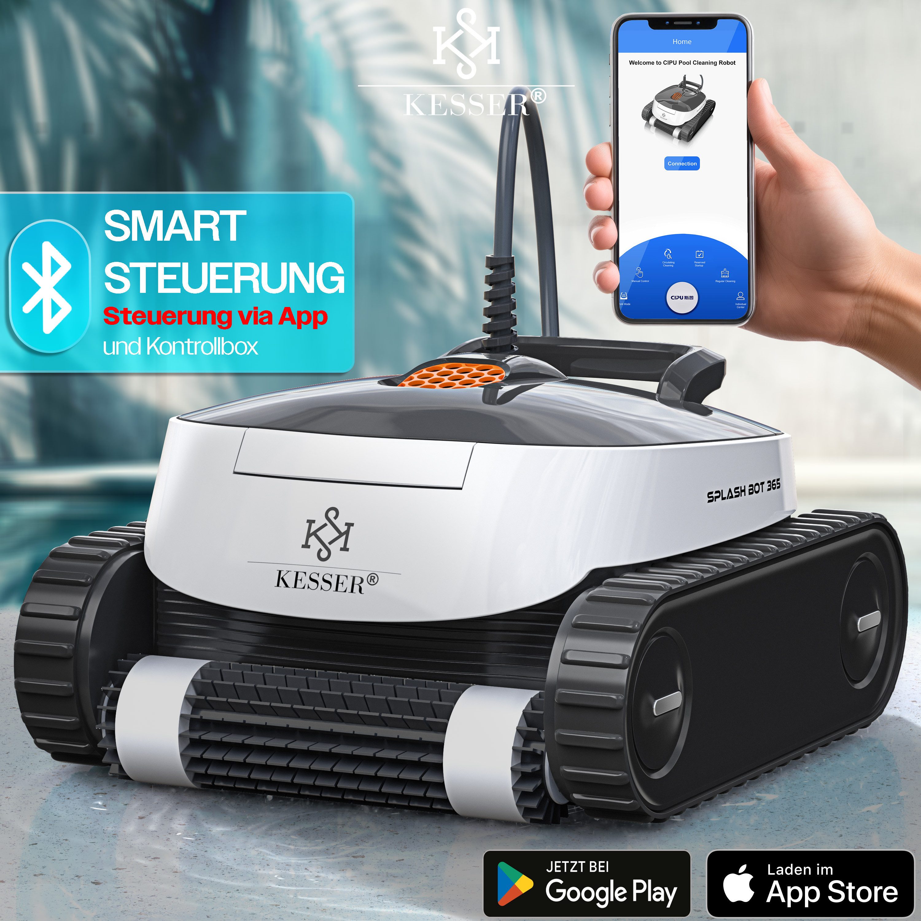 KESSER Poolroboter, Poolsauger für Boden & Wand Poolreiniger bis 100m² Pools mit APP