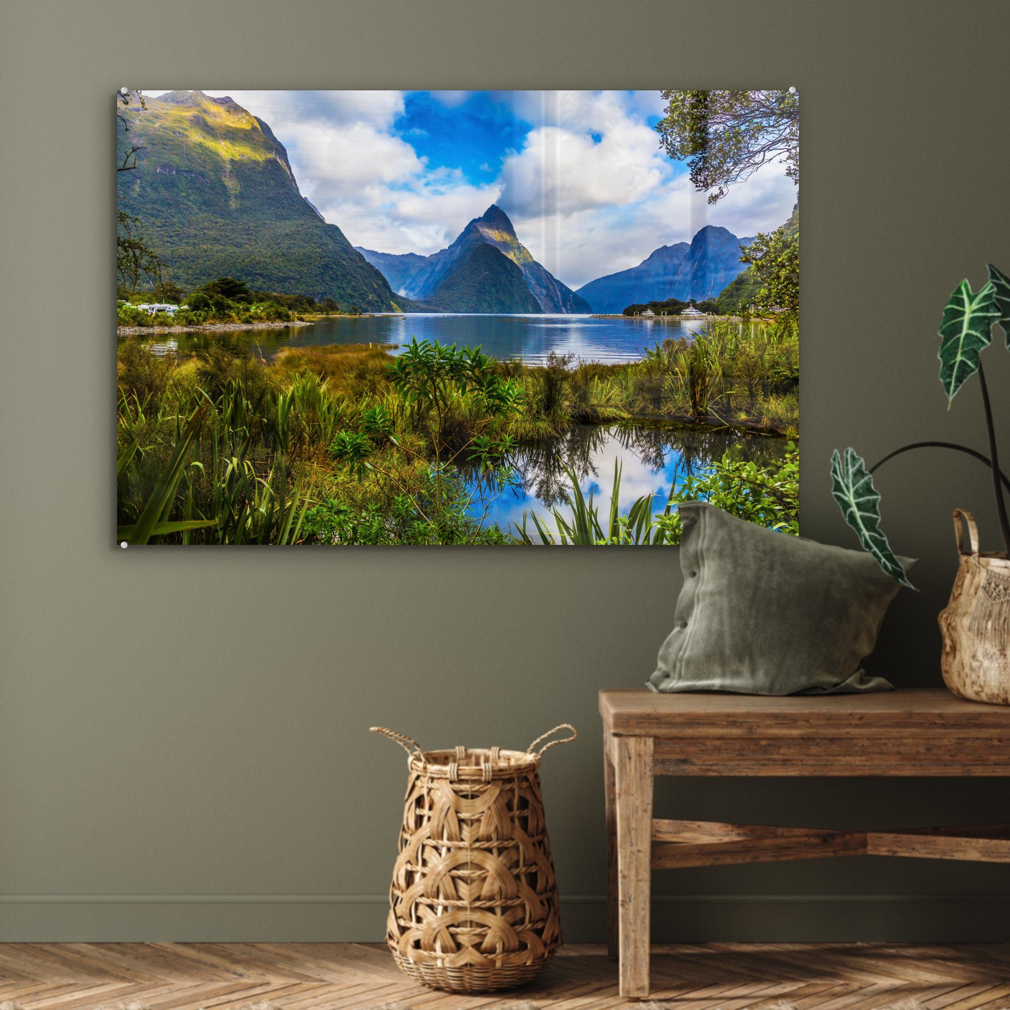 Neuseeland Wohnzimmer (1 MuchoWow Acrylglasbilder Tropisch, St), Schlafzimmer - Berge - & Acrylglasbild