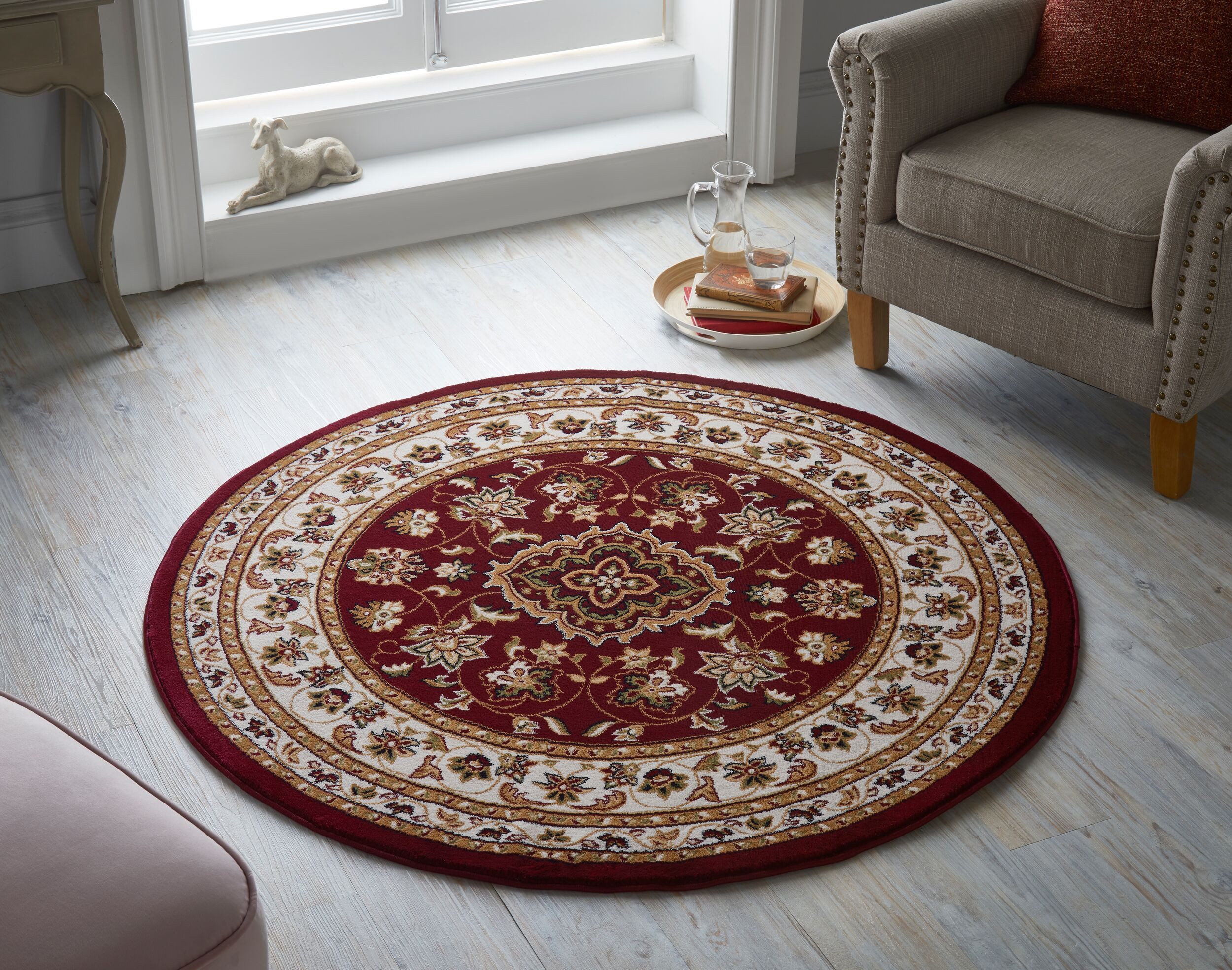 KADIMA DESIGN Teppich Klassischer Orientteppich mit floralem Muster, Bordüre strapazierfähig, Rund, Höhe: 12 mm, Poldichte: 2500 g/qm,Küchenteppich,Kurzflor,Rund