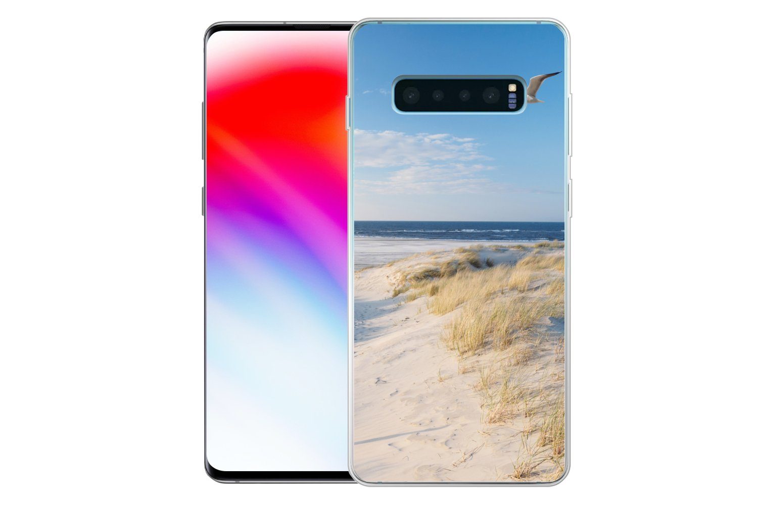 MuchoWow Handyhülle für Samsung Galaxy S10 Plus Düne - Möwe - Strand - Meer - Sonne, Phone Case, Silikon, Schutzhülle Dünn