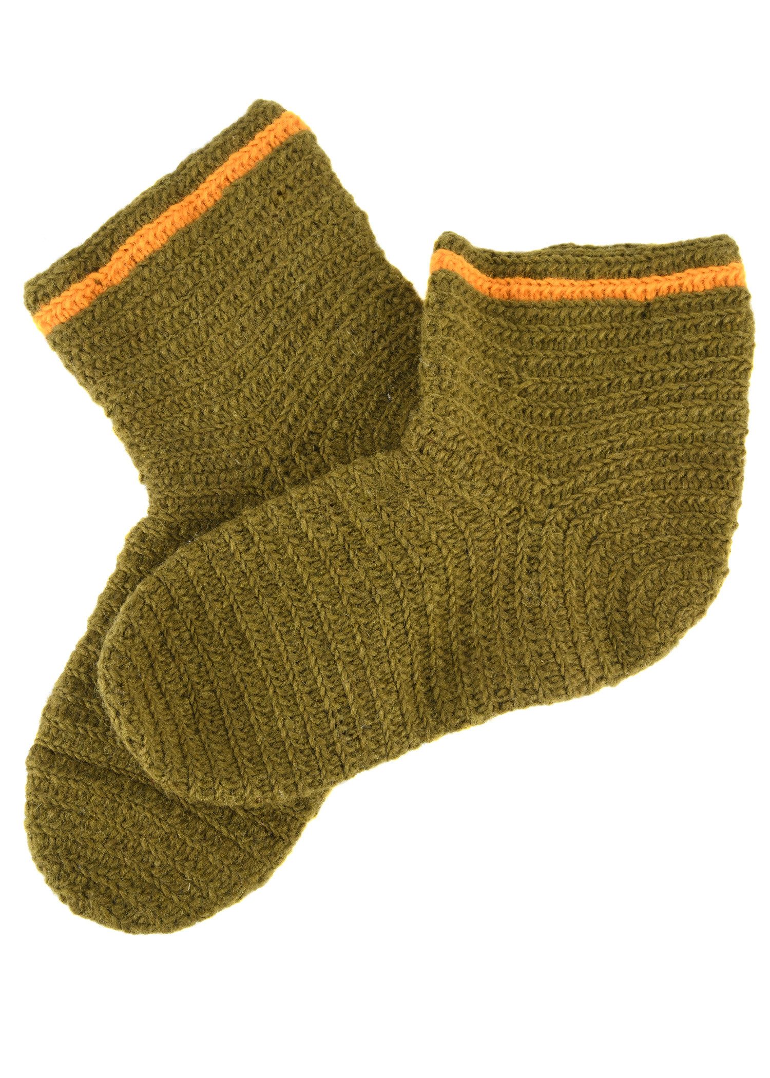 Battle Merchant Ritter-Kostüm Wollsocken, gehäkelt, grün-gelb