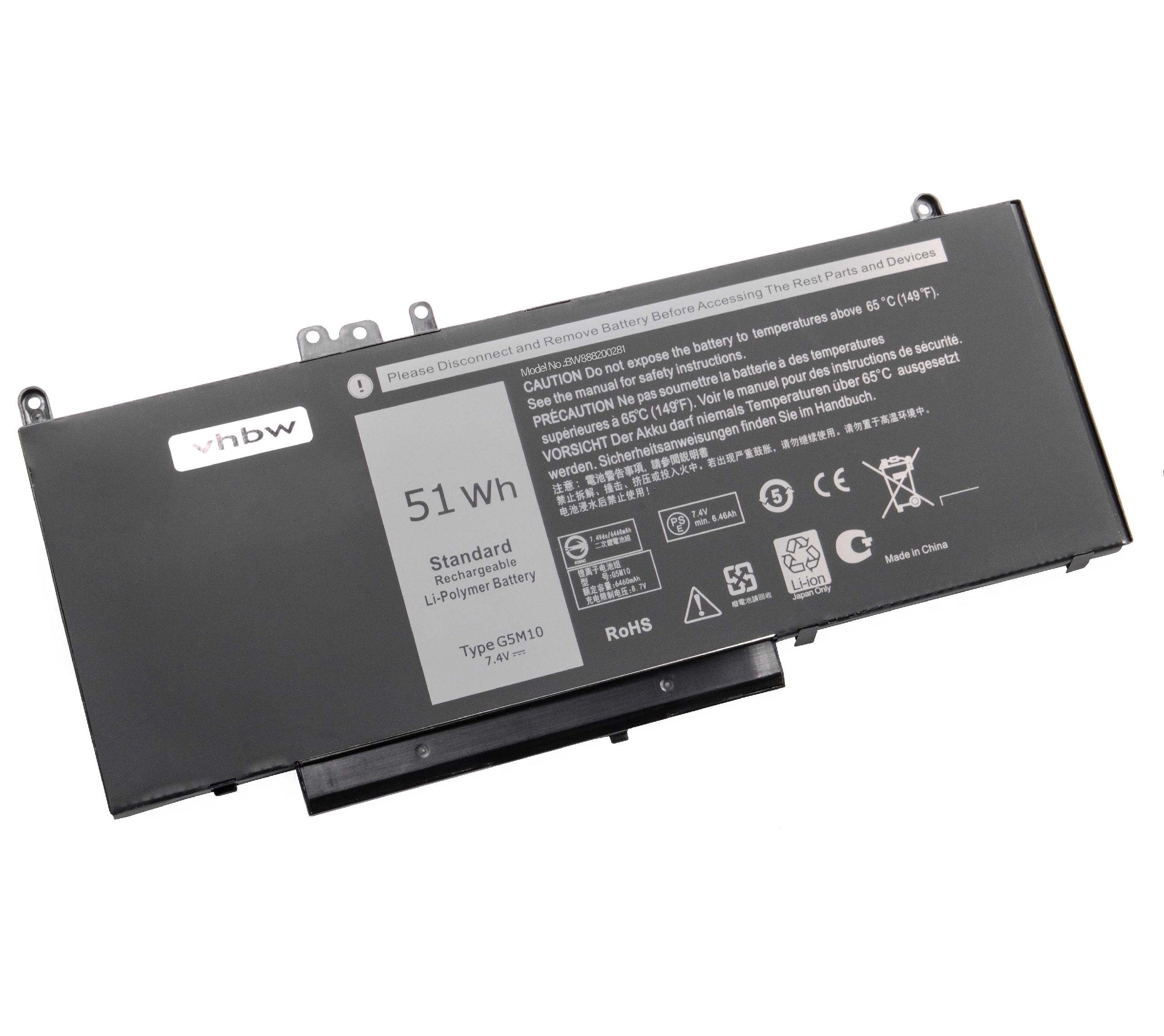 vhbw Ersatz für Dell K9GVN, R0TMP, R9XM9, ROTMP, VMKXM, WYJC2, YM3TC für Laptop-Akku Li-Polymer 6800 mAh (7,4 V)