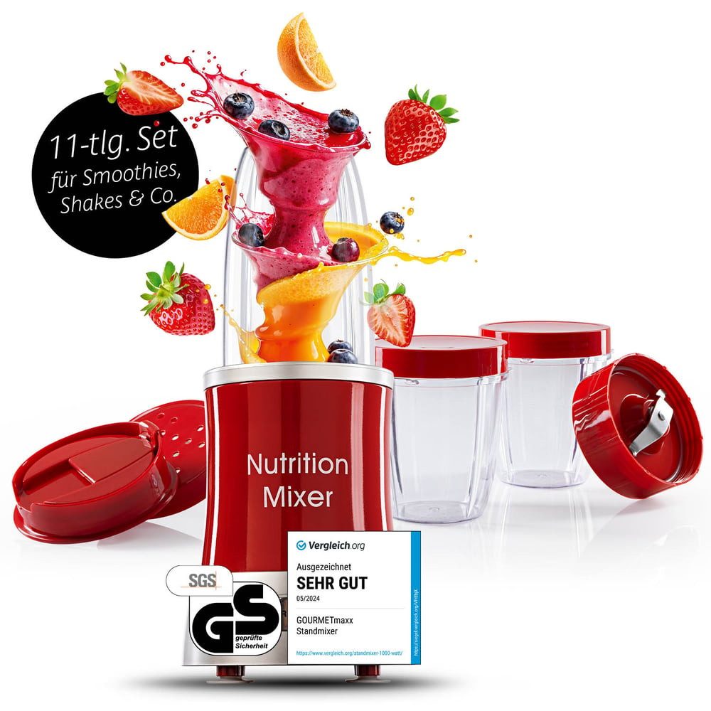 GOURMETmaxx Настольные миксеры Smoothie Maker & Настольные миксеры 11tlg. Set - 1000W & 22.000 U/min, 1000 W, Elektrischer Mixer 700ml, Blender inkl. To-Go Becher