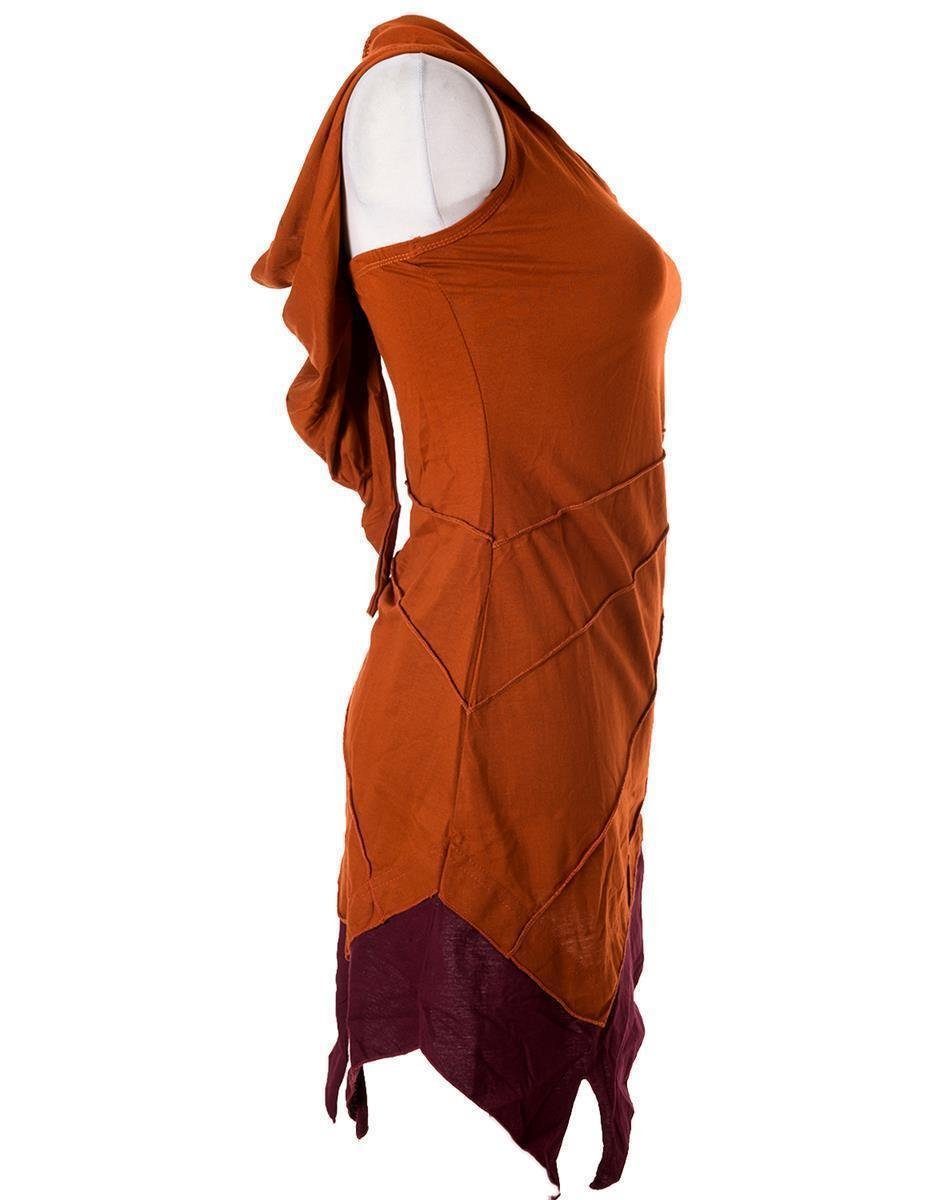 Vishes Kleid Neckholder Mini Style Boho Hippie, Neckholderkleid Goa, Zipfelkleid zweifarbig Elfen orange