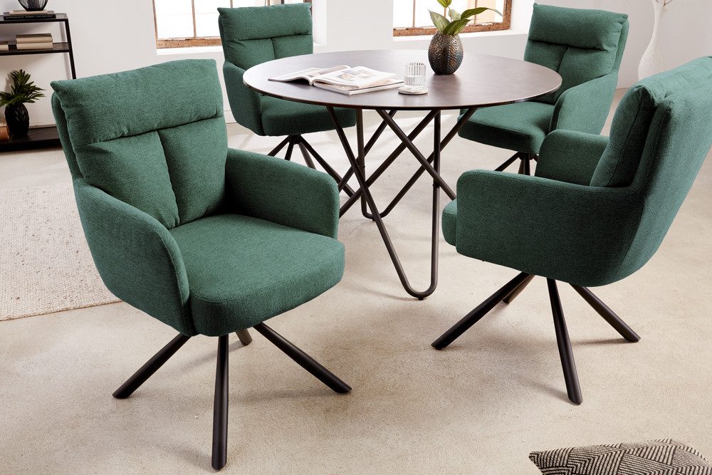 riess-ambiente Polsterstuhl BIG GEORGE grün – 360° drehbar, mit Armlehnen & Federkern (Einzelartikel, 1 St), Strukturstoff & stabiles Metallgestell - ideal für Esszimmer oder Büro