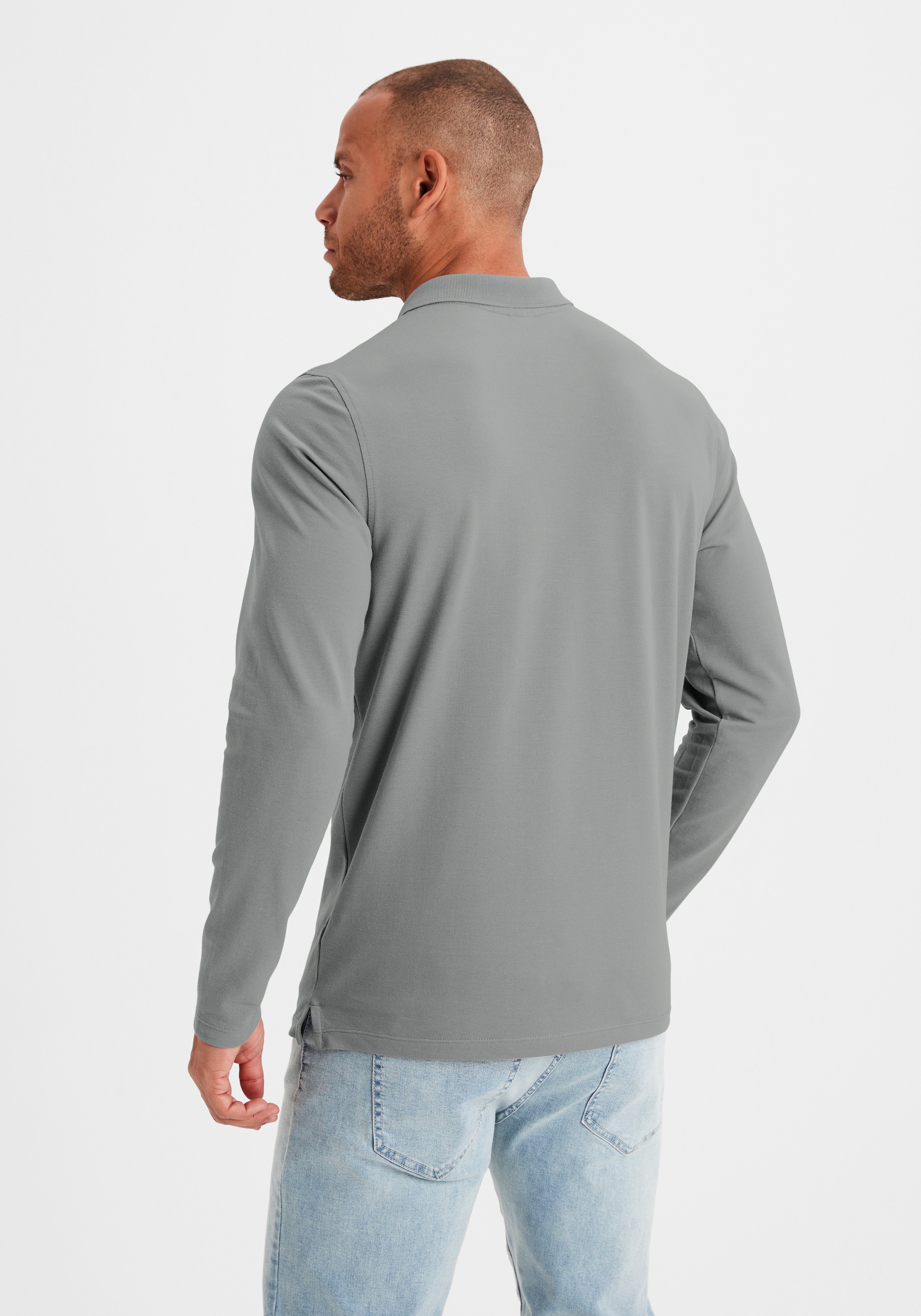 Beachtime Langarm-Poloshirt aus Baumwoll-Piqué grau