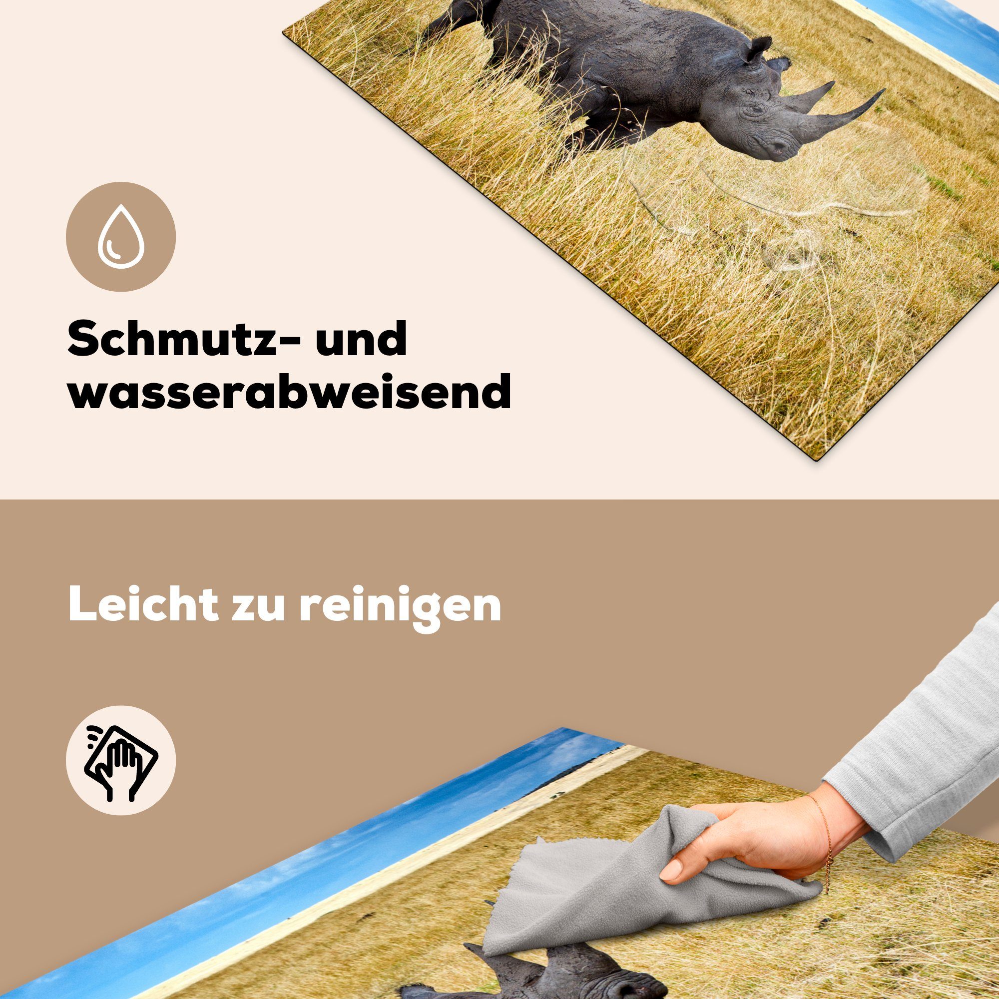 Induktionskochfeld Vinyl, cm, Rhinozeros Herdblende-/Abdeckplatte die - (1 Ceranfeldabdeckung küche, tlg), Schwarz MuchoWow Schutz für 81x52 Tiere, -