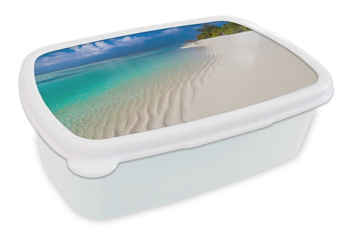 MuchoWow Lunchbox Meer - Strand - Sommer, Kunststoff, (2-tlg), Brotbox für Kinder und Erwachsene, Brotdose, für Jungs und Mädchen weiß | Lunchboxen