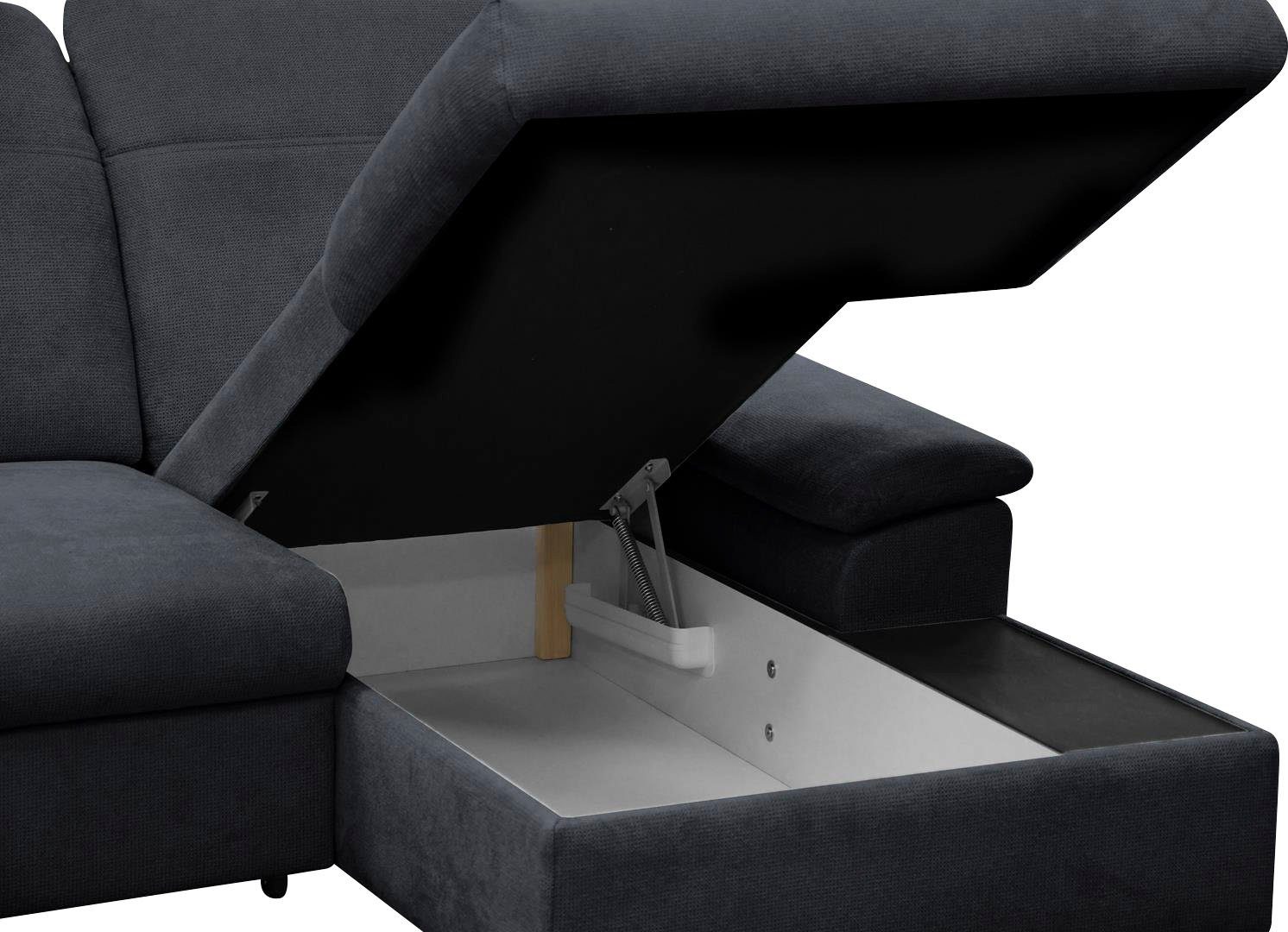 CALIZZA INTERIORS Ecksofa Moli 2, Kopfteilverstellung, Sitztiefenverstellung black Schlaffunktion, Bettkasten