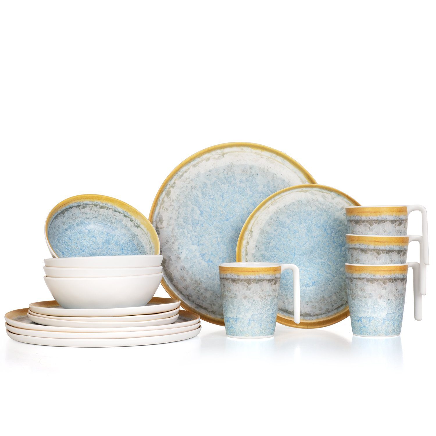 Moritz Geschirr-Set Camping Geschirr Crystal Blue, Melamin, 16 tlg, Geschirrset Campinggeschirr Picknick Geschirr Bootsgeschirr