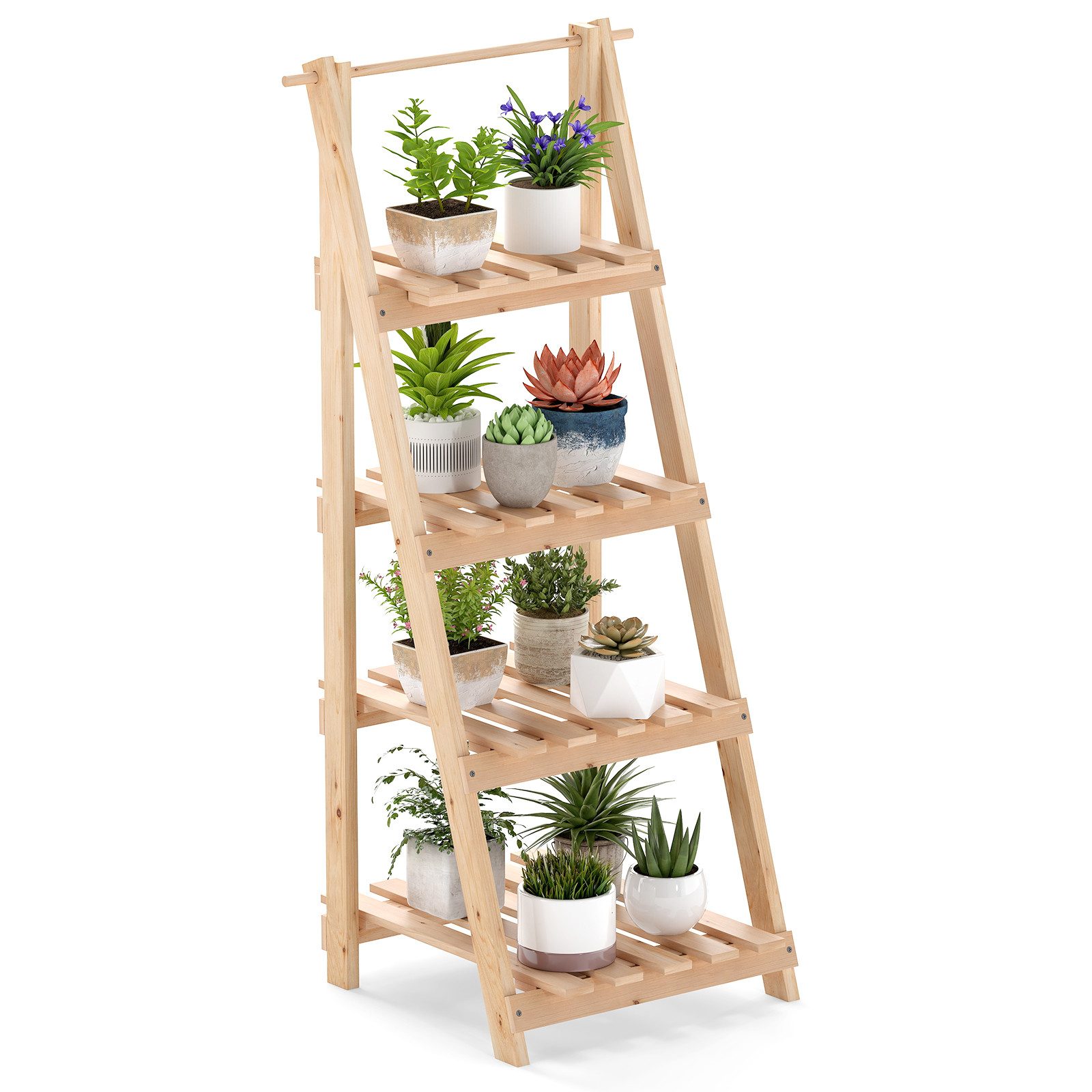 COSTWAY Blumenständer (1 St), klappbare Blumentreppe, Leiterregal mit 4 Ablagen, Pflanzenregal