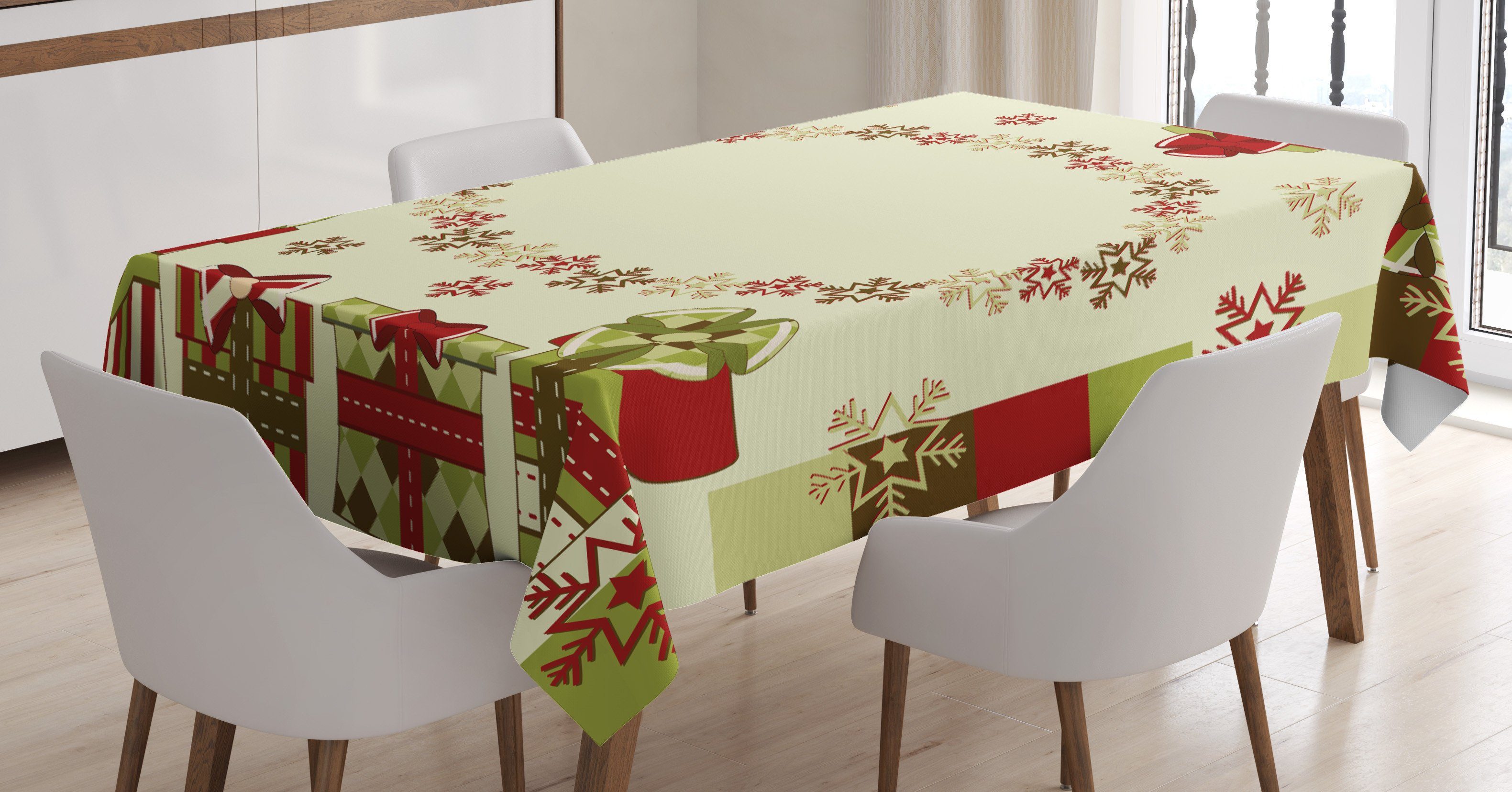 Abakuhaus Tischdecke Farbfest Waschbar Für den Außen Bereich geeignet Klare Farben, Neujahr Sternförmige Schneeflocken