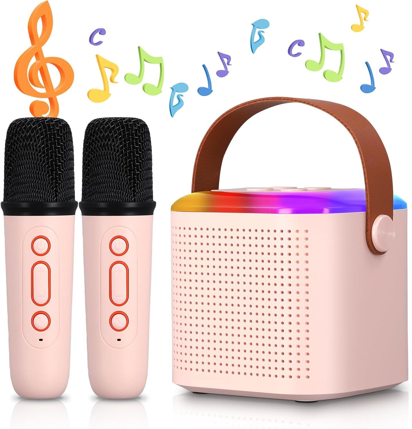 Mini-Karaoke-Maschine mit 2 Drahtlosen Handmikrofonen, Tragbarer Bluetooth-Lautsprecher