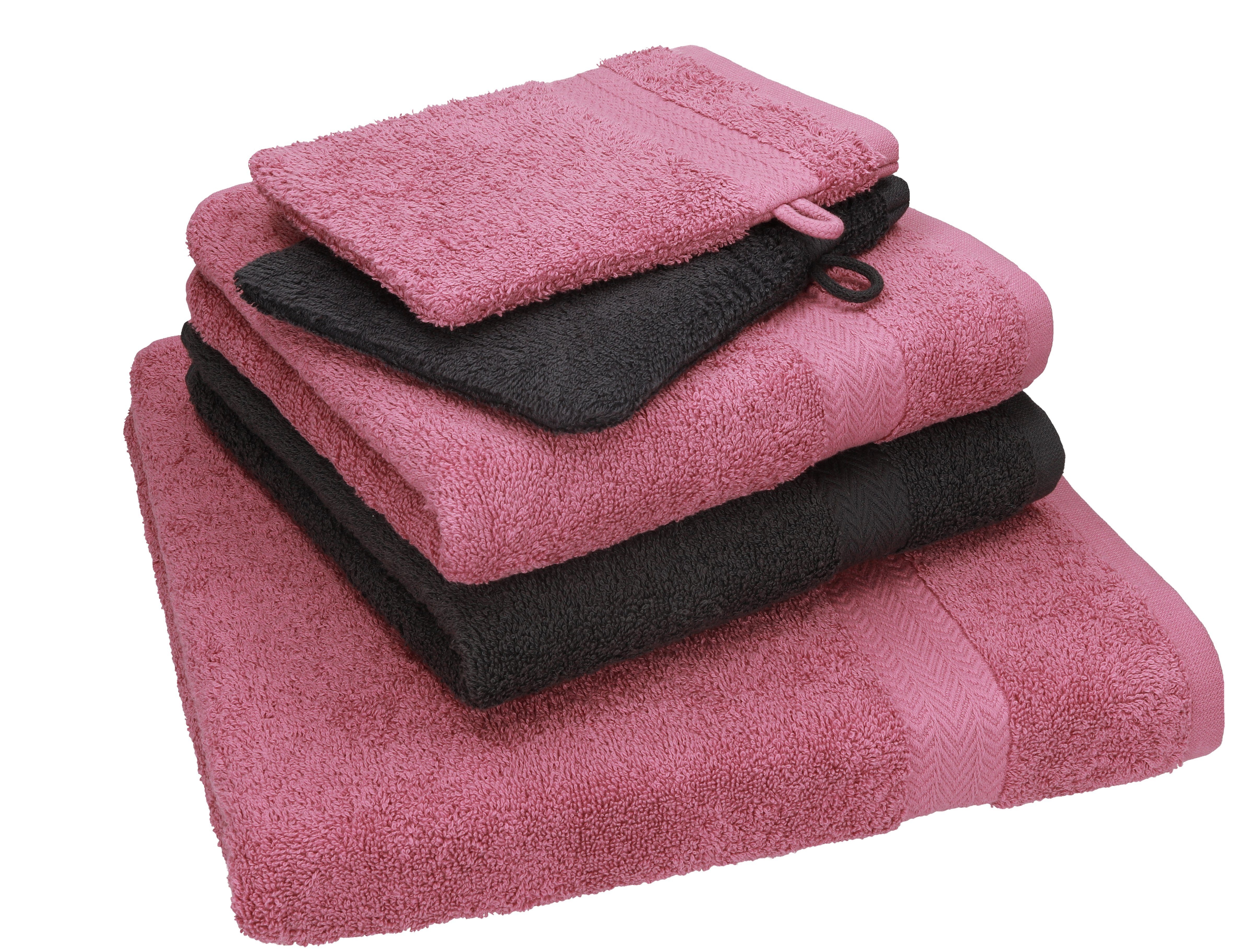 Set grau Pack Set Duschtuch Handtuch Handtücher TLG. 100% beere-graphit Single Waschhandschuhe, Handtuch 1 5 Betz 2 Baumwolle 2 100% Baumwolle