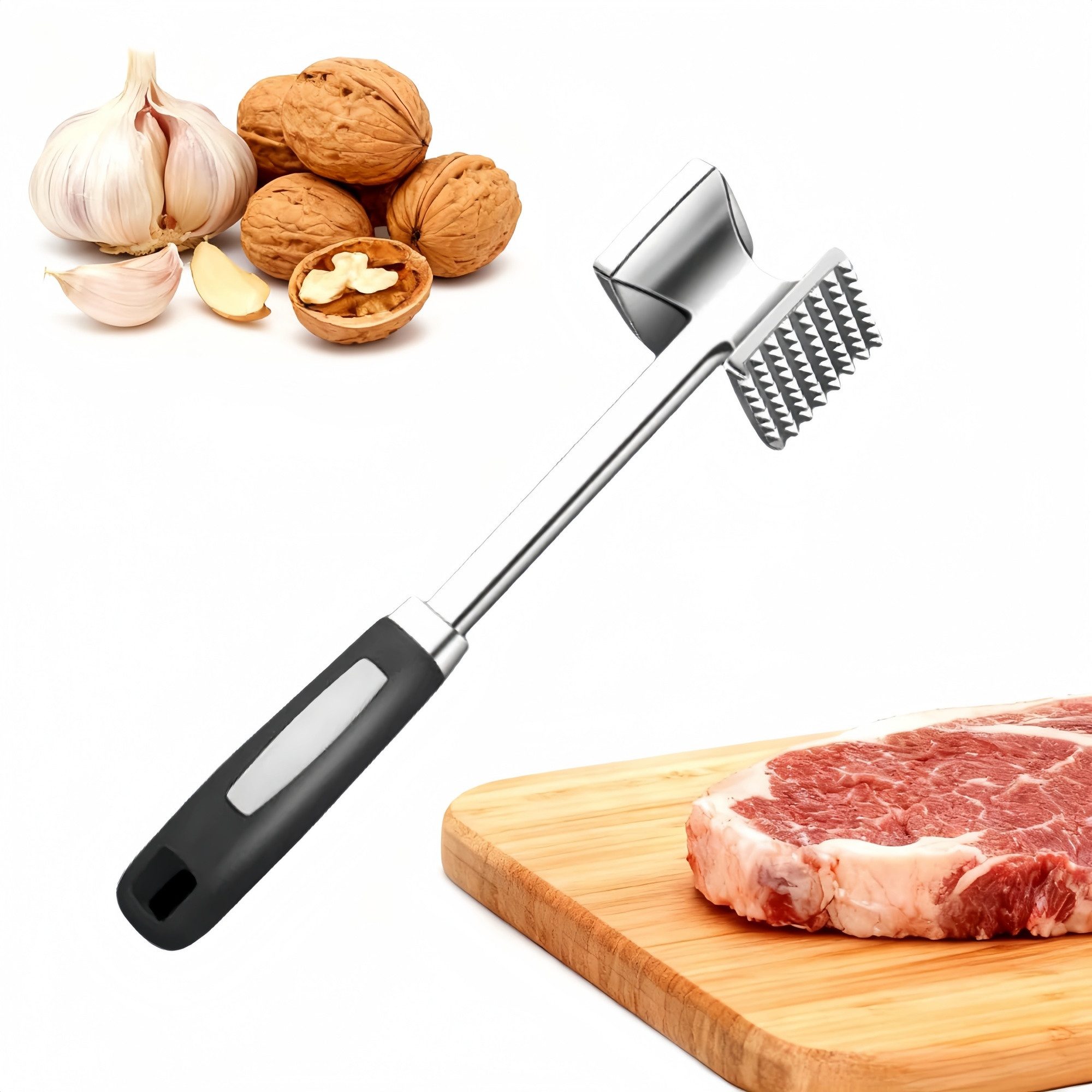 FOUORTUNATE-BEE Fleischklopfer Fleischklopfer Edelstahl doppelseitig Küchenhammer für Fleisch, Küchen Fleischhammer für Steak Hähnchen BBQ Grill Zartmacher