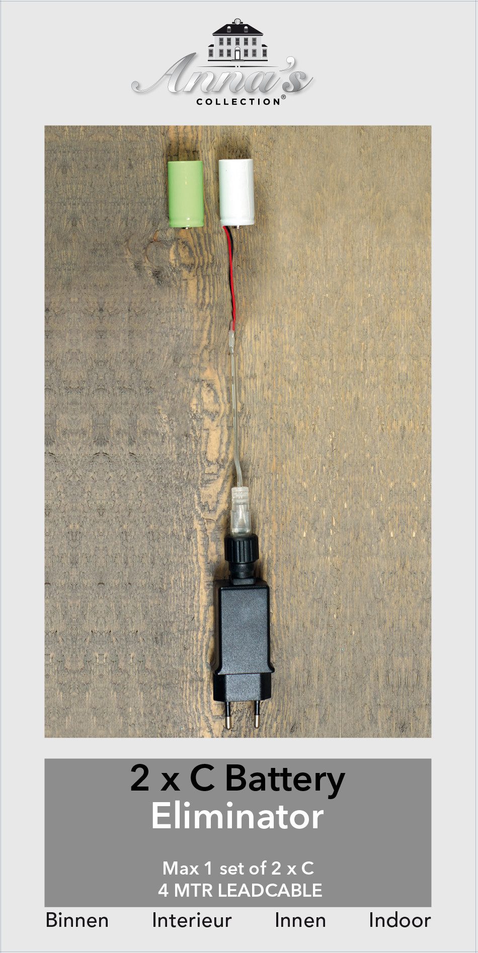 Coen Bakker Deco BV Batterie Netzteil Adapter 2x C Baby LR14 Batterien 3,2V Adapter, 400 cm, für LED-Geräte