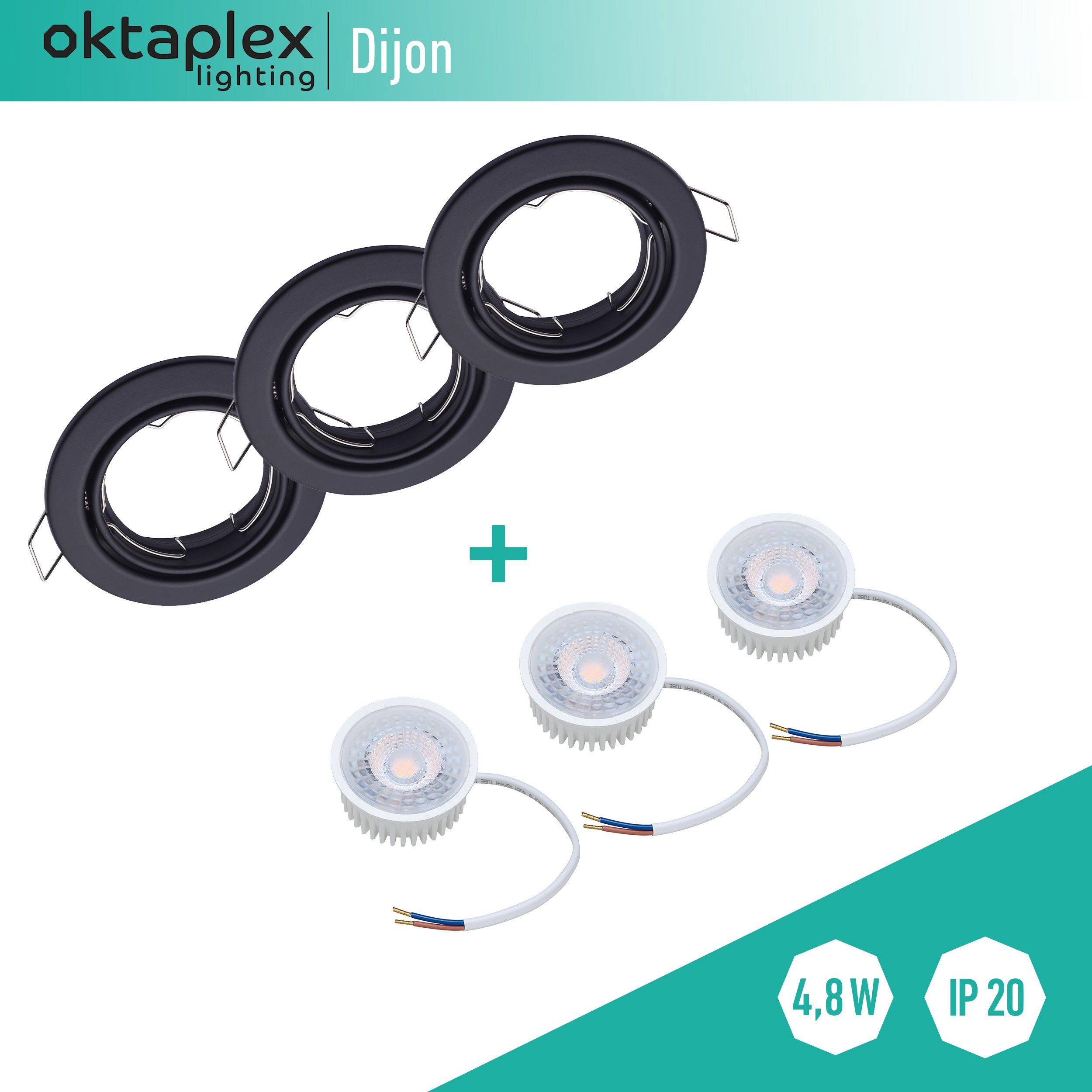 inkl. LED Oktaplex 3000 wechselbar, schwarz 380 Leuchtmittel warmweiß, LED Kelvin Einbaustrahler Dimmbar, flach Deckenspot Module Lumen, 3 Stück 230V schwenkbar LED lighting 5W