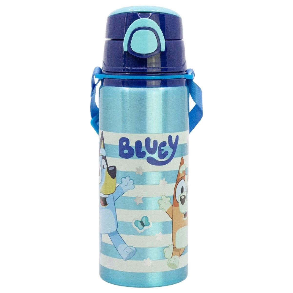 Bluey Trinkflasche Aluminium Trinkflasche 730 ml mit Strohhalm & Tragegurt