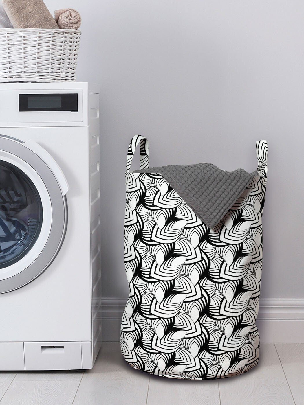 kurvt Abstrakt Motiv Wäschesäckchen Wäschekorb Kordelzugverschluss Geometrisches Abakuhaus mit Griffen für Waschsalons,