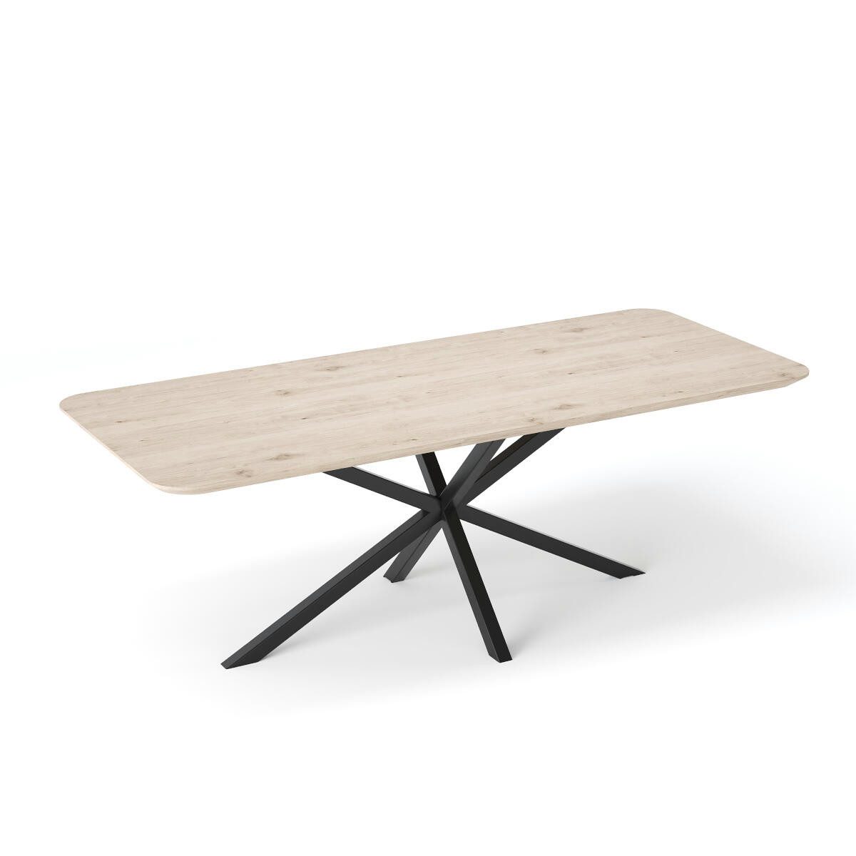 Rellgo Esstisch Eiche massiv Ecklo – Rechteckig mit Spider-Gestell – Elegant & robust, Abgerundete Ecken, Gestell aus Stahl, Handgefertigte Wildeiche