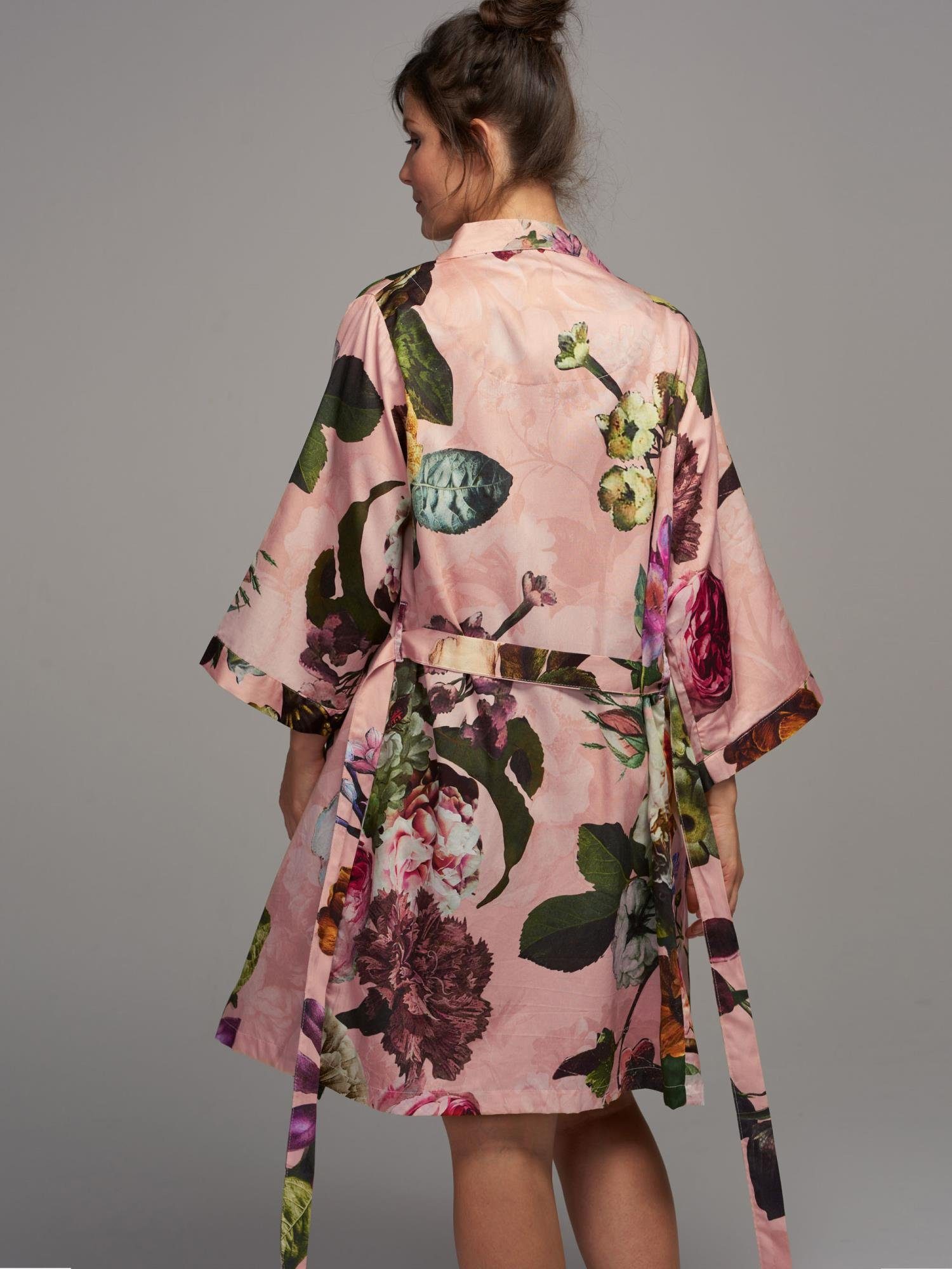 Essenza Kimono Fleur, Rose Gürtel, Baumwolle, mit wunderschönem Kurzform, Blumenprint Kimono-Kragen