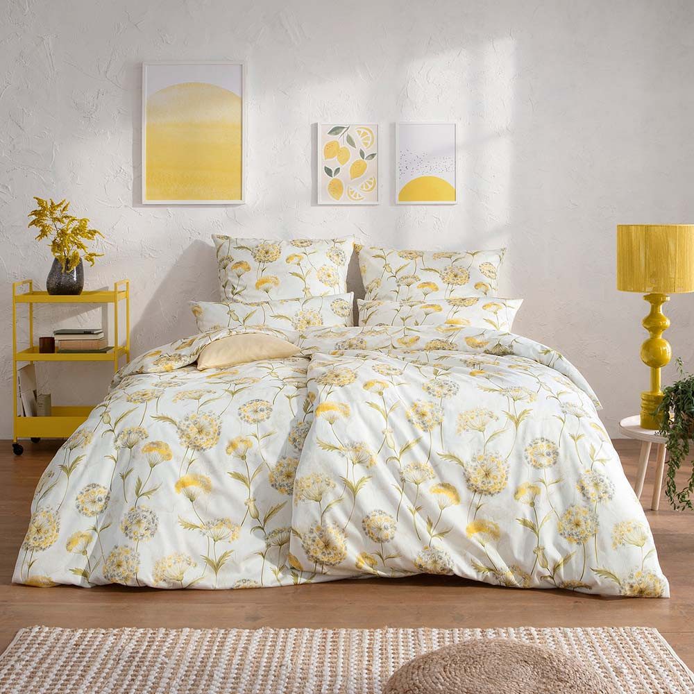 Estella Bettwäsche Estella Mako-Satin Bettwäsche 135x200 Lumina gelb beige Pusteblume, Mako-Satin, 2 teilig