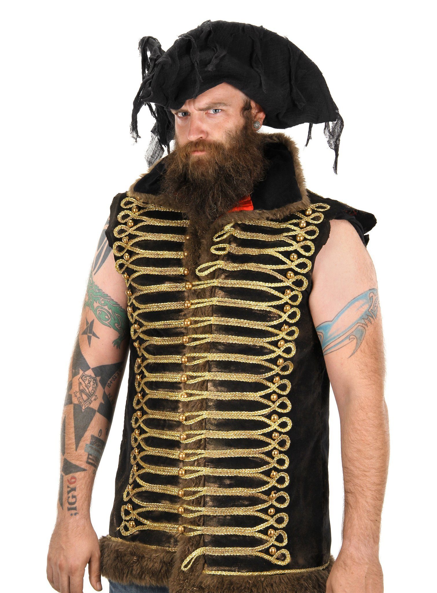 Elope Kostüm Piratenhut Geisterschiff, Schwarzer Dreispitz mit Stofffetzen