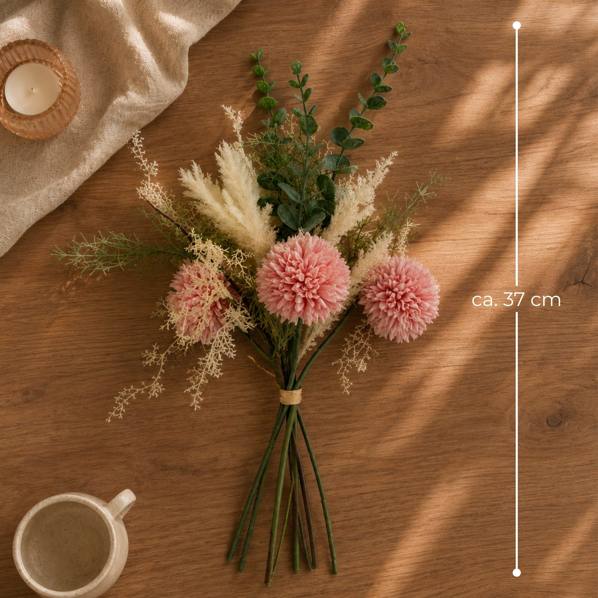 matches21 HOME & HOBBY Bilderrahmen Kunstblumen-Strauß rosa mit Dahlien Eukalyptus wie echt, Großer Blumen-Strauß für Vasen als realistische Blumen-Deko – Bild 2 von 5