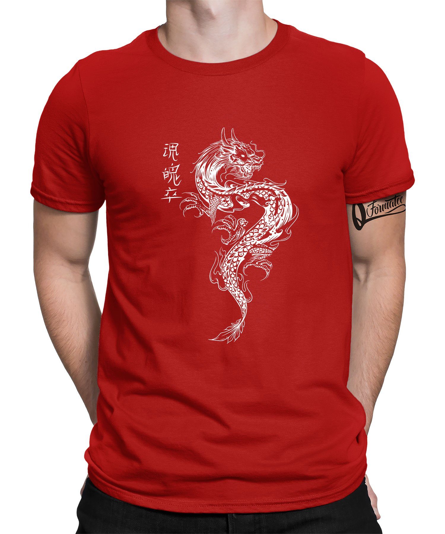 Quattro Formatee Kurzarmshirt Anime Dragon Streetwear Aesthetic Retro Drache Herren T-Shirt (1-tlg) Rot