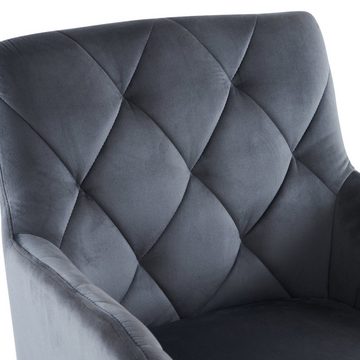 OKWISH Esszimmerstuhl Moderner Lounge-Stuhl,Wohnzimmerstuhl für Shlafzimmer (mit Rautenmuster,Gepolsterter Sessel mit 4 Metallbeinen, 2 St), Arbeitzimmer und Schreibtisch,Lendenwirbelstütze, Samt, Grau