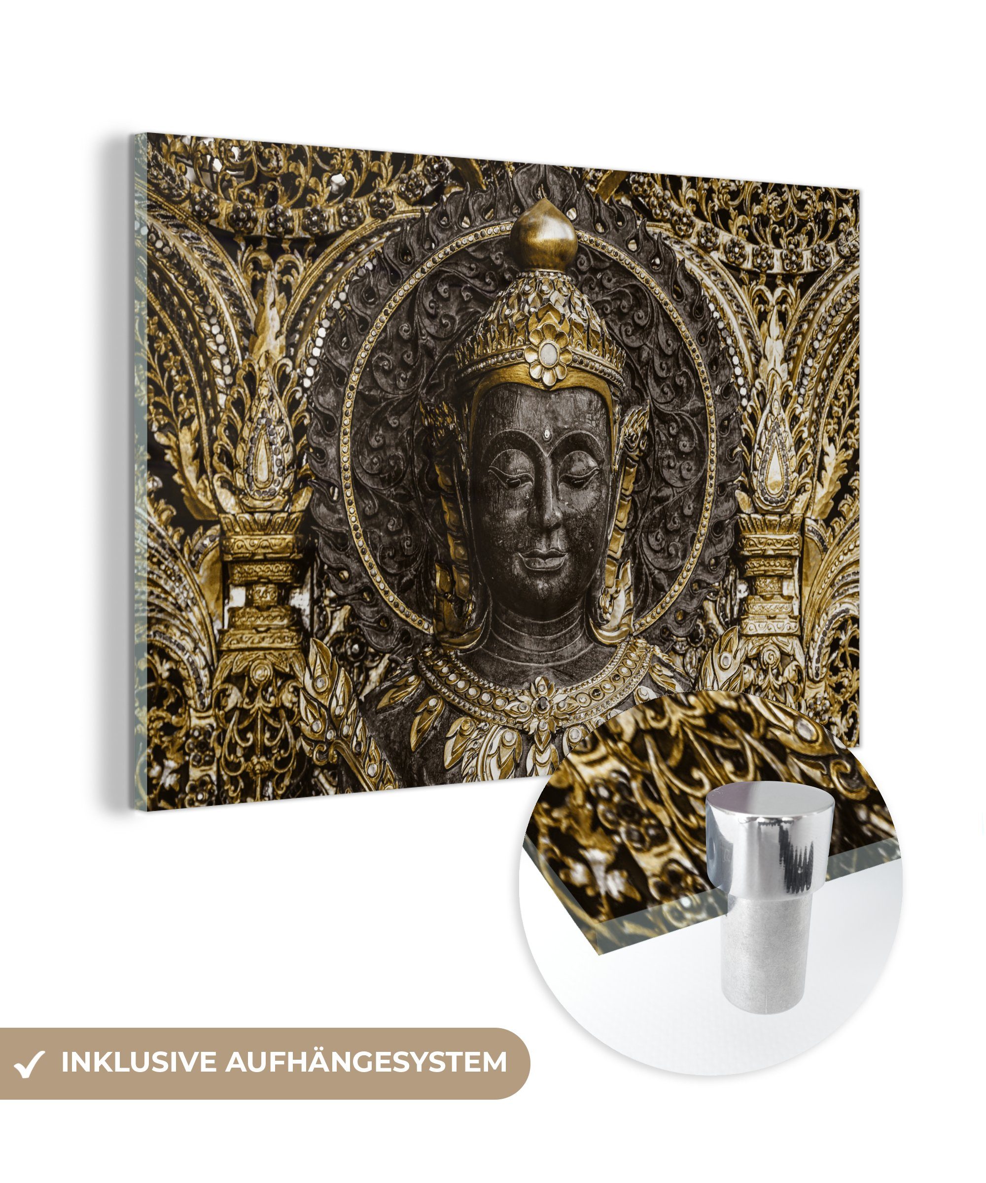 MuchoWow Acrylglasbild Buddha - Gesicht - Steine, (1 St), Acrylglasbilder Wohnzimmer & Schlafzimmer