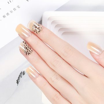 HYTIREBY Kunstfingernägel Kurze künstliche Maniküre, enthält Nagelkleber, Nagelfeile, orange, 24-tlg., zum aufkleben Künstliche Fingernägel und False Nail Tips