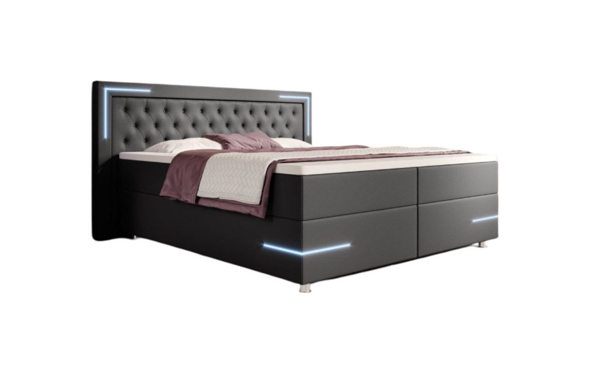 Luxusbetten24 Boxspringbett Verona, mit LED-Beleuchtung und Kunstlederbezug