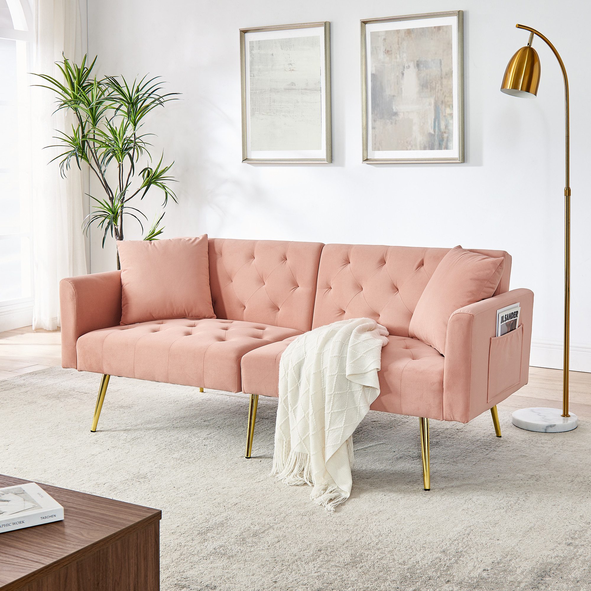 MODFU Schlafsofa Platzsparende Lösung für kleine Wohnungen: 2-Sitzer-Sofa, Set 1 Teile, Mit verstellbarer Rückenlehne aus weichem Teddy-Stoff, 177x78x74 cm