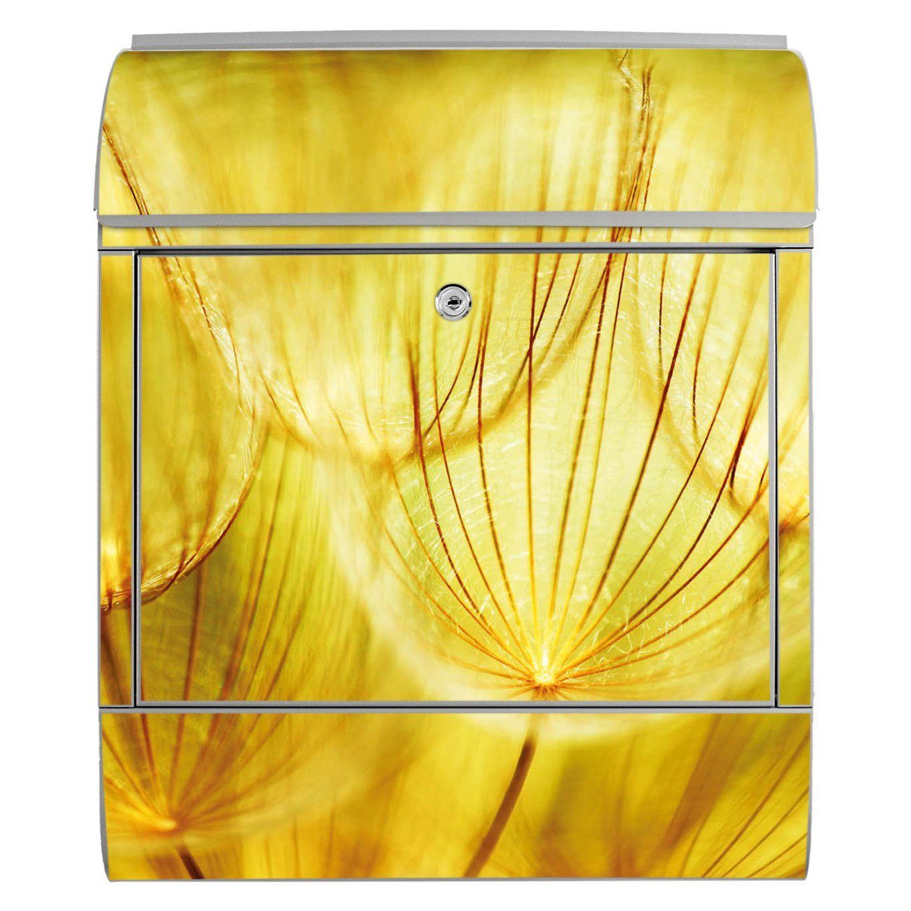 47 mit x 39 silberfarben pulverbeschichtet, Pusteblumen Stahl 14cm x witterungsbeständig, Zeitungsfach), (Wandbriefkasten banjado Gold Wandbriefkasten