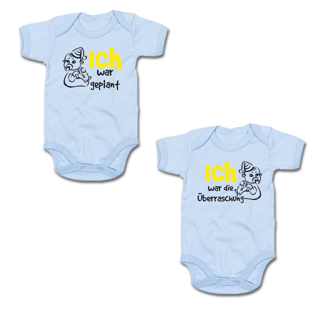 G-graphics Kurzarmbody Ich war geplant! & Ich war die Überraschung! (Zwillingsset / Twinset, 2-tlg., Baby-Body-Set) für Zwillinge / Twins mit Sprüchen