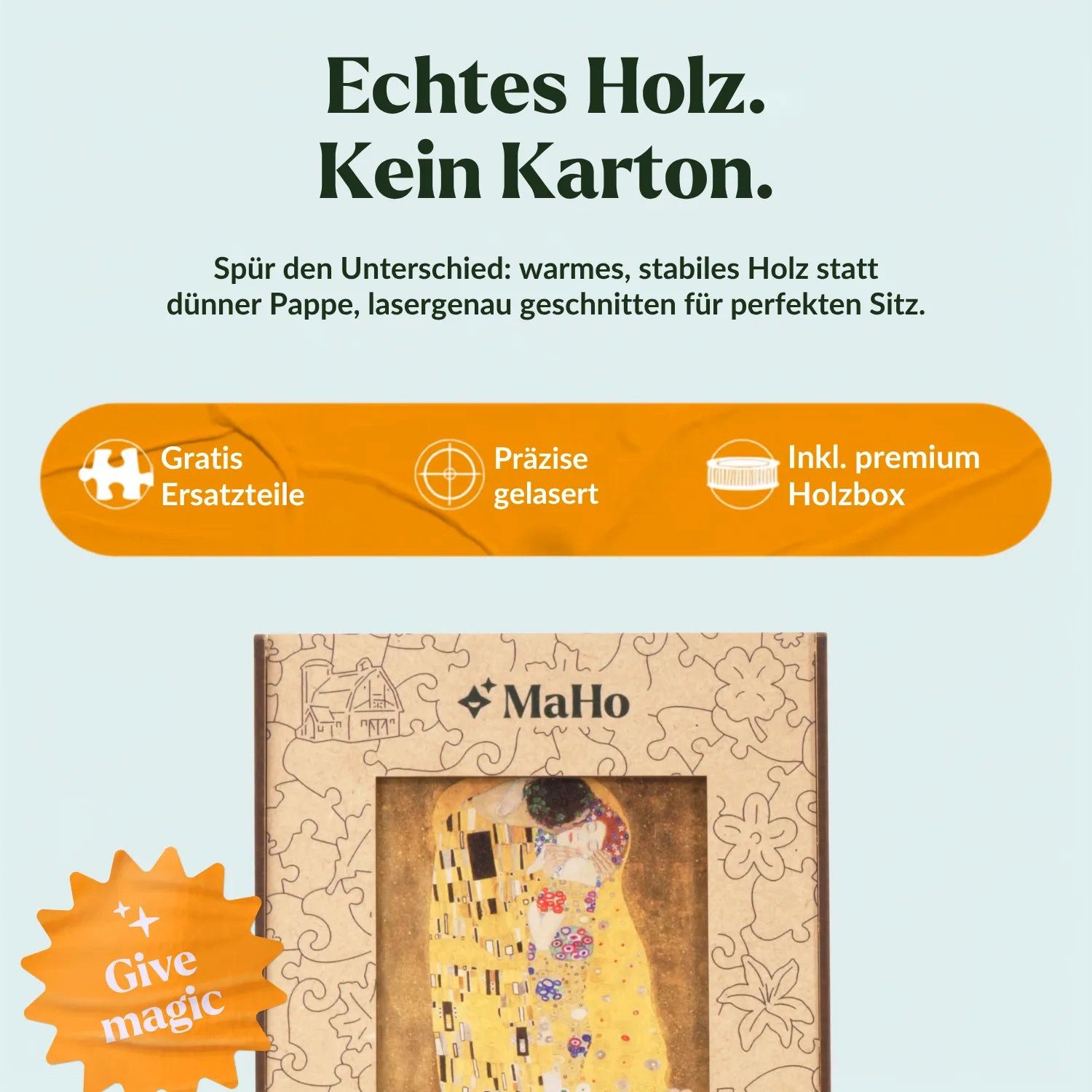 MagicHolz Puzzle Der Kuss Gustav Klimt Holzpuzzle (2D), 250 Puzzleteile, Künstler: Gustav Klimt