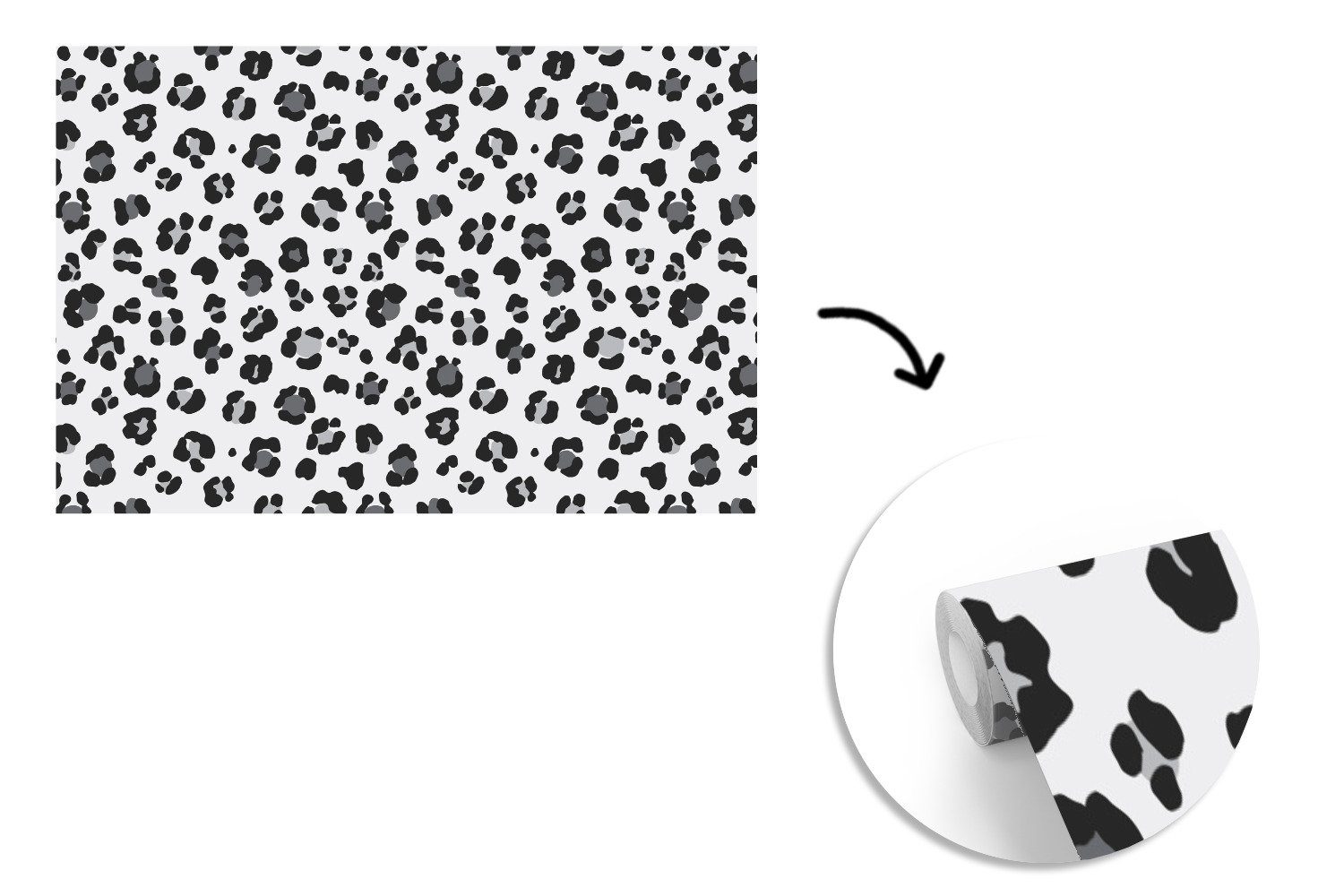 MuchoWow Fototapete Tierprint - Kinderzimmer, für Wohnzimmer, Matt, St), Vinyl Schlafzimmer, Schwarz bedruckt, - (6 - Tapete Grau, Wallpaper Panther