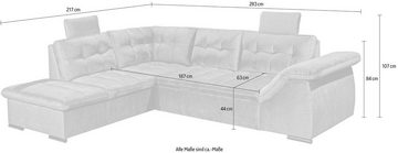 ED EXCITING DESIGN Ecksofa Estrella L-Form, mit Bettkasten, Schlaffunktion, Kopfstützen, Armteilverstellung