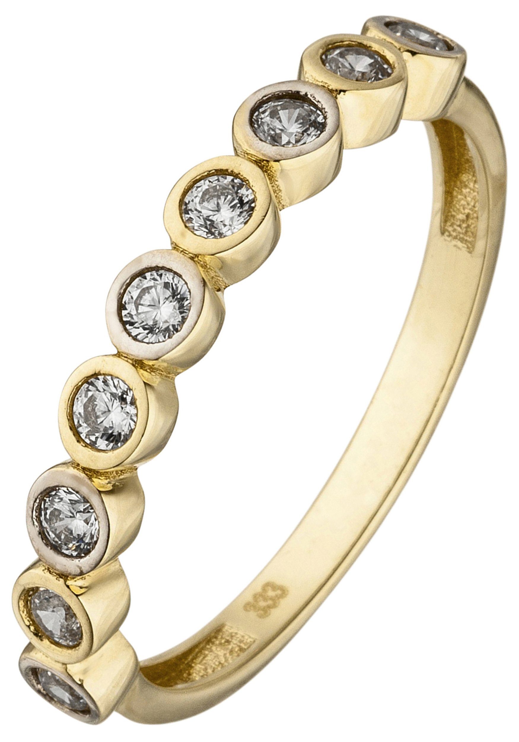 JOBO Fingerring, 333 Gold bicolor mit 9 Zirkonia