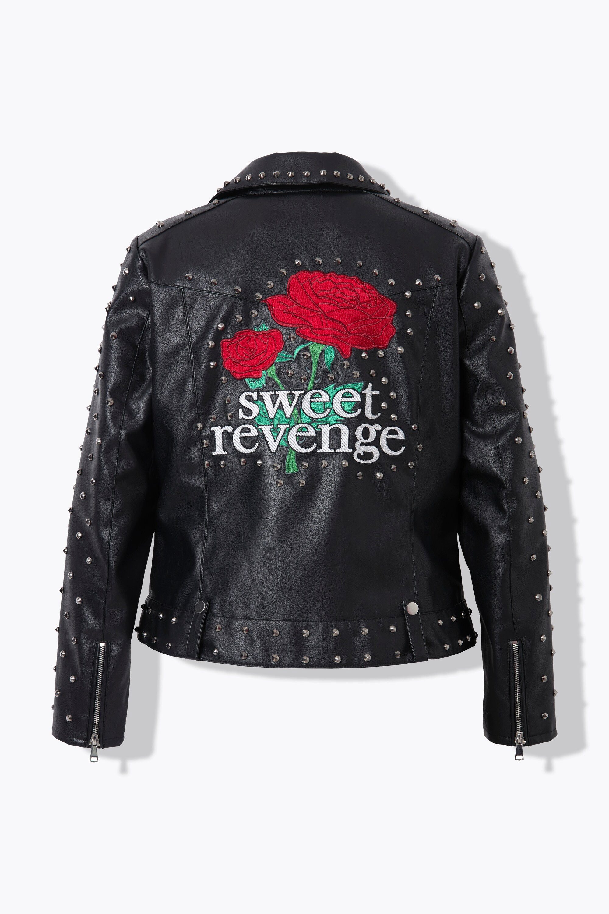 Angel of Style Lederjacke Jacke Bikerjacke Lederoptik Rosen-Rückendruck