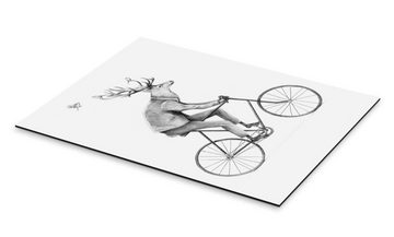 Posterlounge Alu-Dibond-Druck Mike Koubou, Auch ein Gentleman fährt Fahrrad Schwarz/Weiß, Jungenzimmer Illustration