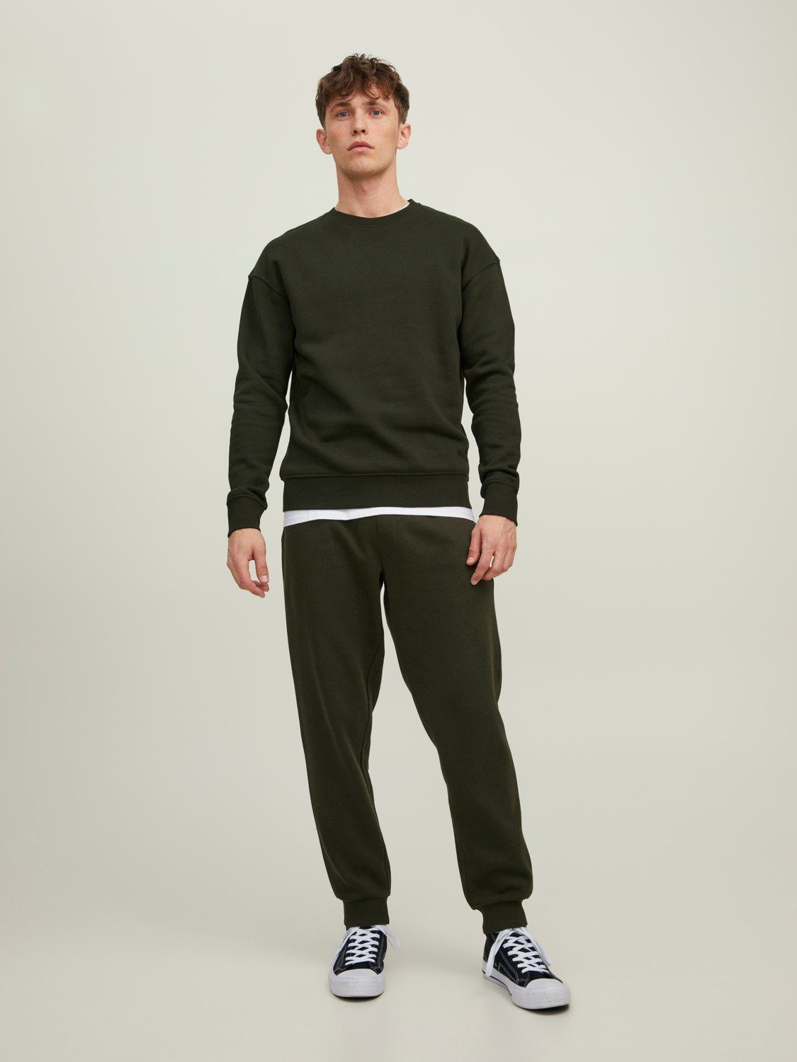 Jack & Jones Sweatshirt Basic (1-tlg) Shirt Khaki in JJESTAR Langarm Pullover 4012 Rundhals Sweater
