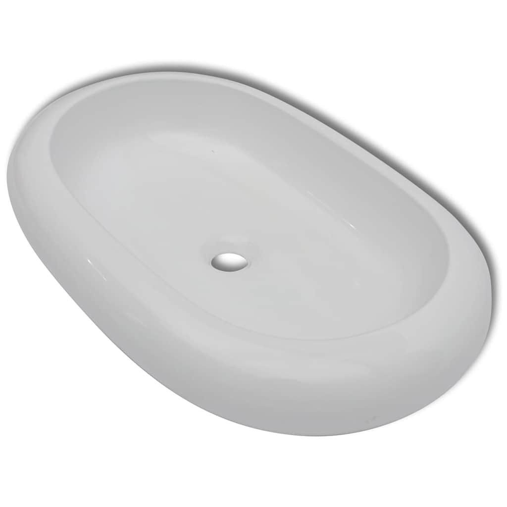 vidaXL Waschbecken Keramik Waschtisch Waschbecken Oval Weiß 63 x 42 cm