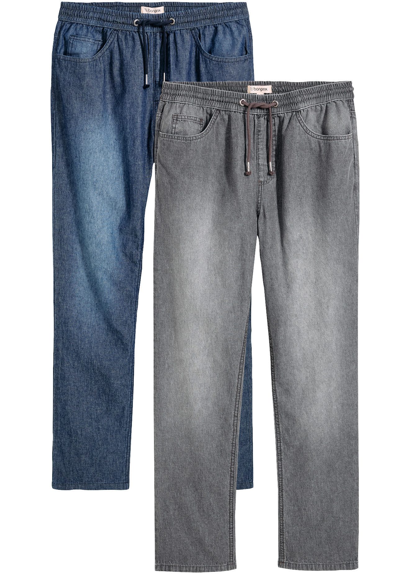 bonprix Schlupfjeans (Packung, 2-tlg., 2er) klassischer Schnitt, aus reiner Baumwolle, mit Washed-Effekt